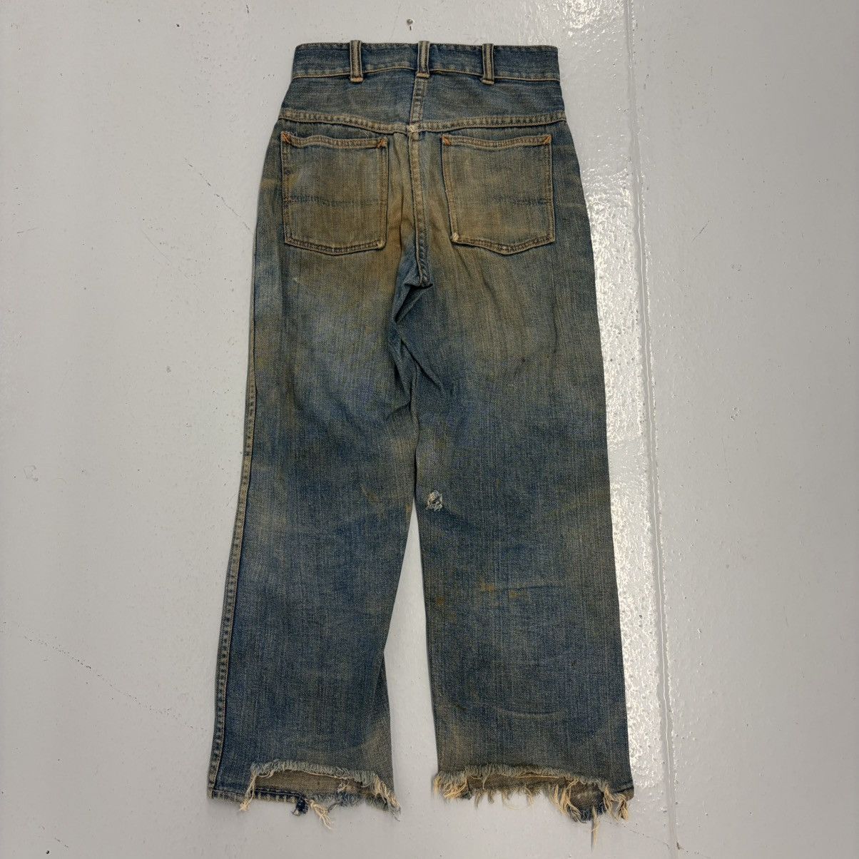 Other Vintage 50s Blue Fatigue Workwear Distressed Jeans 23x22 Size 23" - 3 Thumbnail