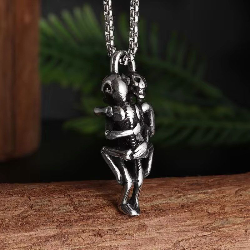 Jewelry Couple Skull Lover Hug Pendant Necklace Pendant Necklace Size ONE SIZE - 4 Thumbnail
