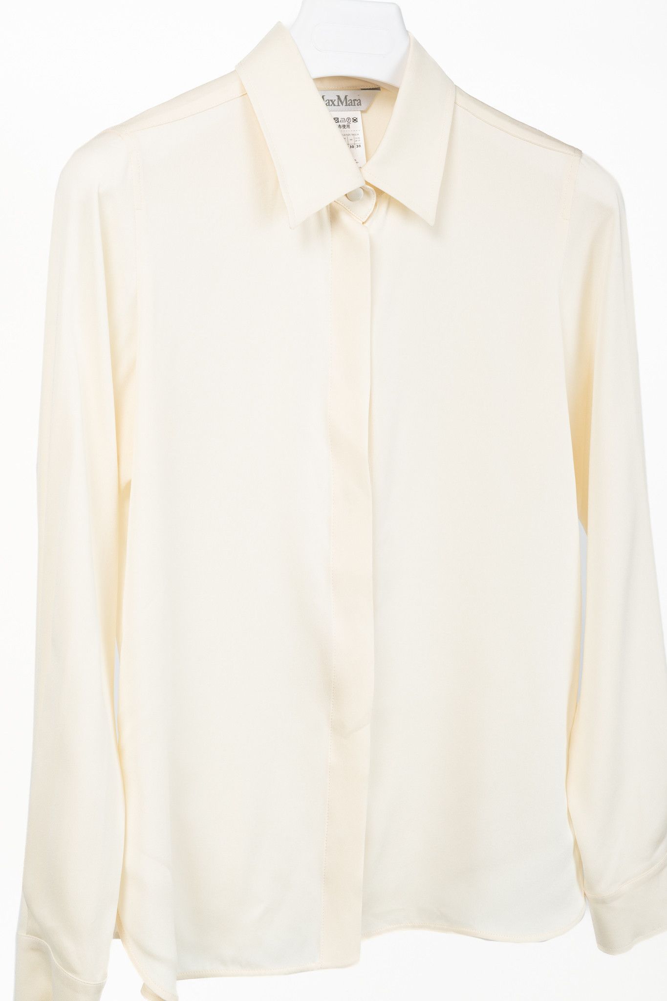 Max Mara Max Mara Filmato Ivory Silk Crepe de Chine Buttoned Blouse Size M / US 6-8 / IT 42-44 - 3 Thumbnail