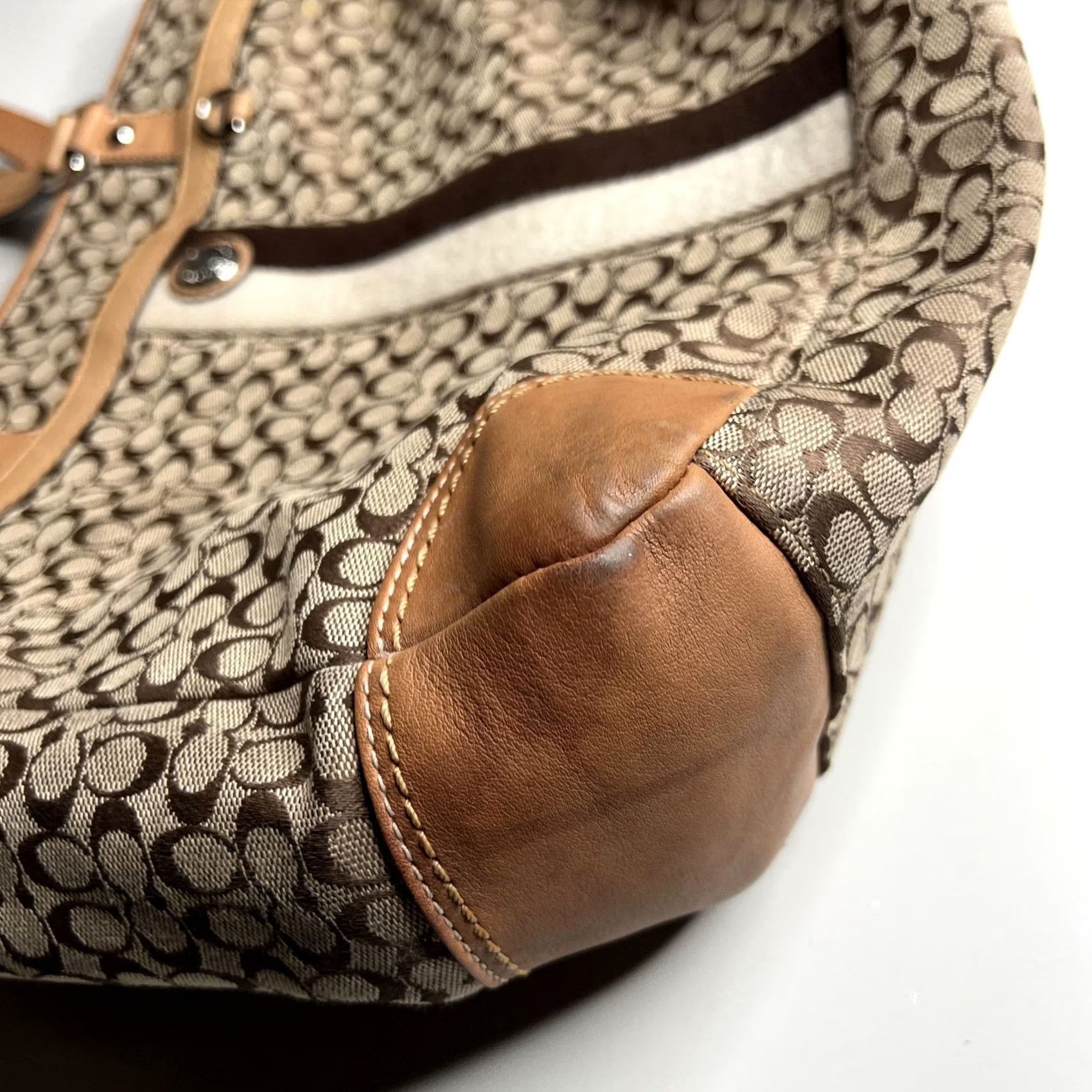 Coach Coach Signature Avary Tote Bag Womens Large Brown Jacquard Leather Shoulder Stripe Size ONE SIZE - 4 Thumbnail