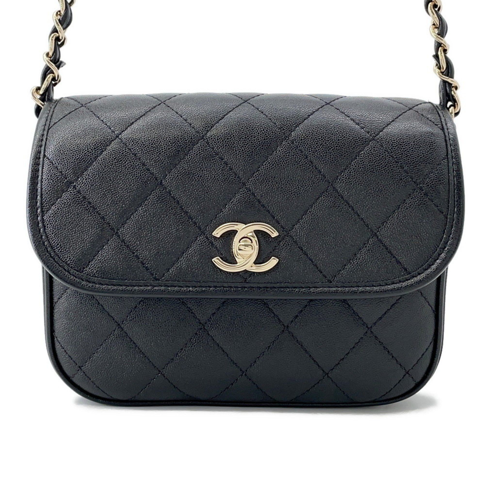 Chain Shoulder Bag Matelasse Coco Mark Small Lambskin AS2447  Black Other