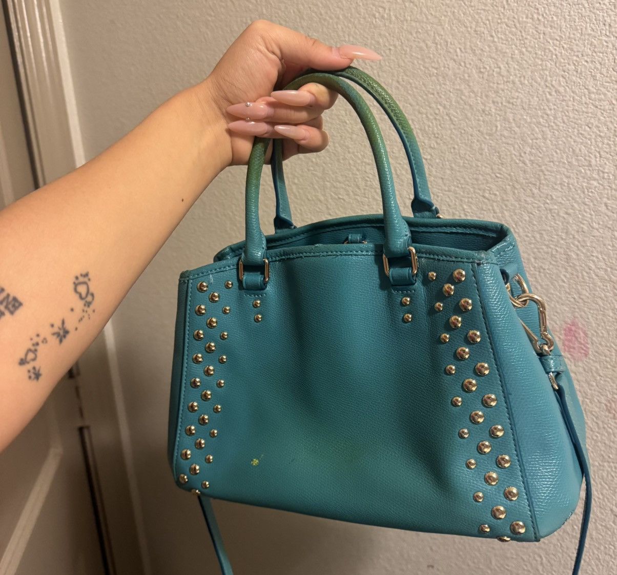 Coach COACH Margot Carryall Studded Turquoise Leather Bag Size ONE SIZE - 2 Thumbnail
