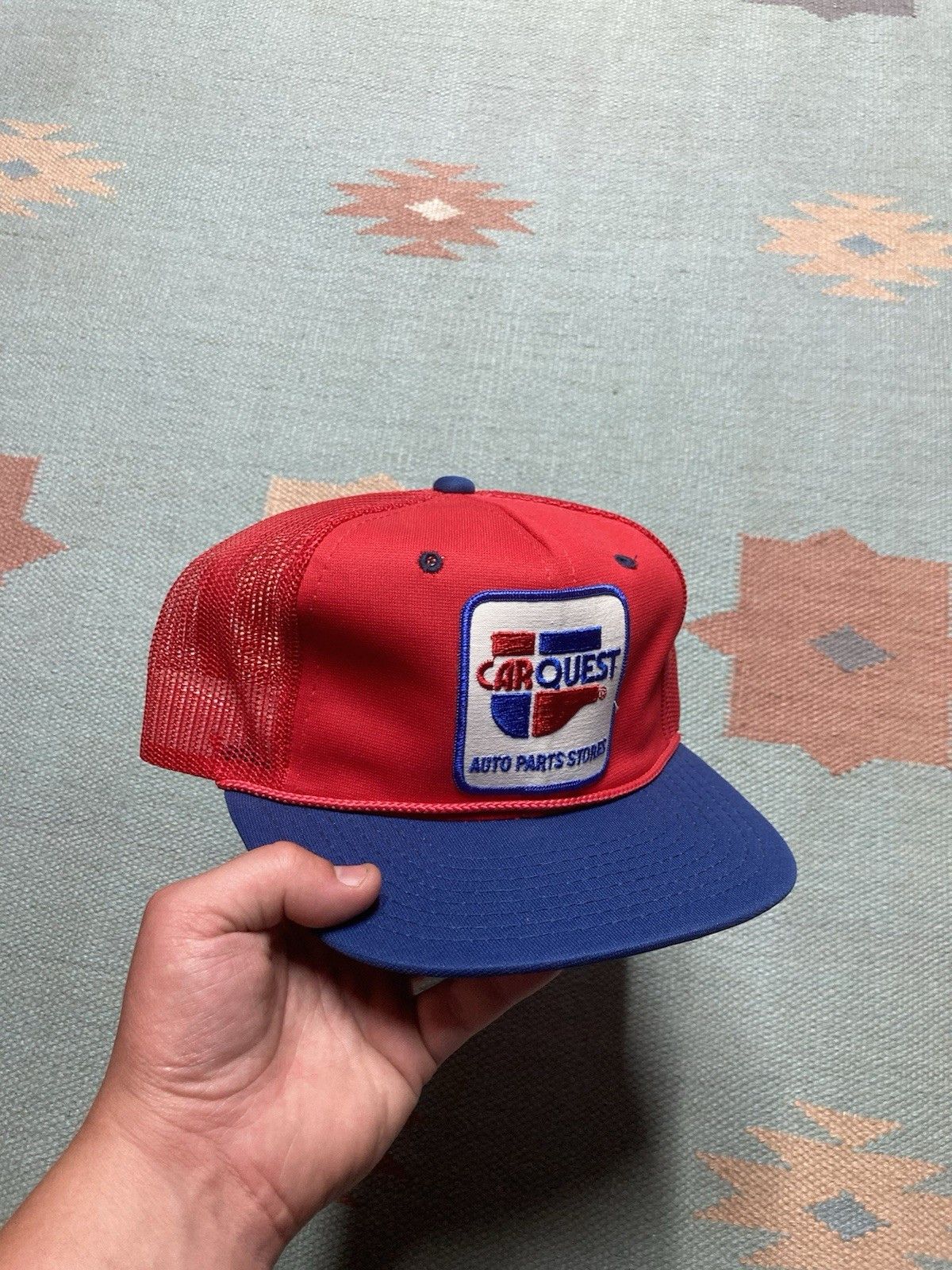 Vintage 80s trucker hat mesh cap car quest patch young an SnapBack Size ONE SIZE - 1 Thumbnail