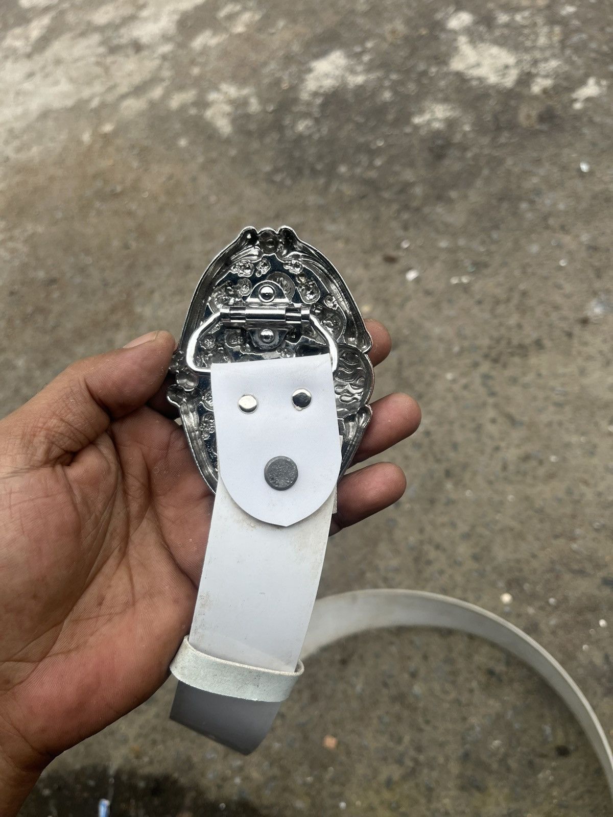 If Six Was Nine Gothic Skull Heavy Metal Buckle Belt White Size 32 - 7 Thumbnail