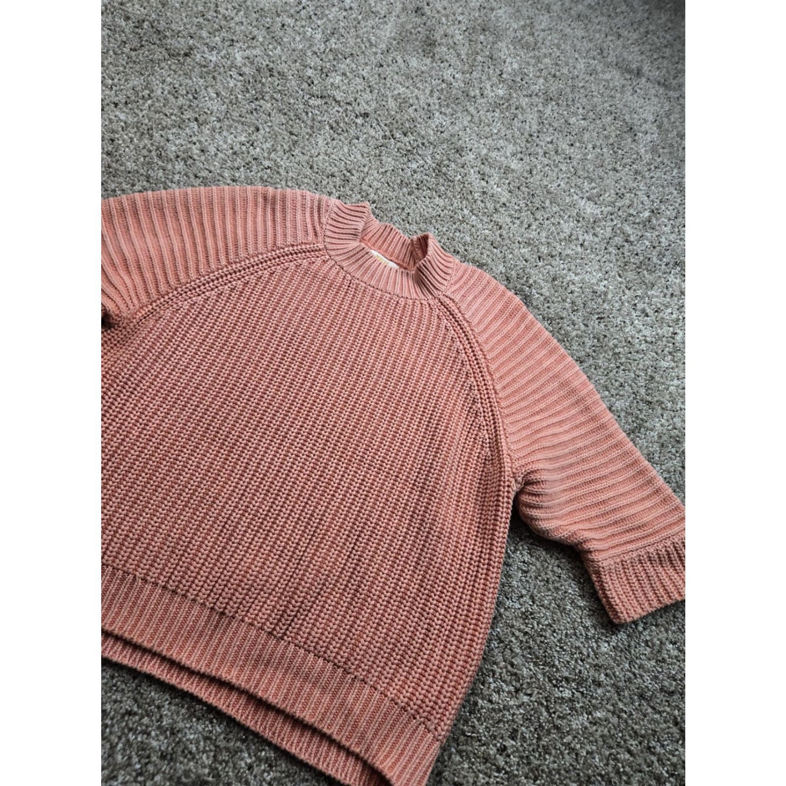 Vintage Maeve Pink 100% Cotton Chunky Knit Pullover Sweater Womens Small Crew Neck Raglan 3/4 Sleeve Size S / US 4 / IT 40 - 2 Thumbnail