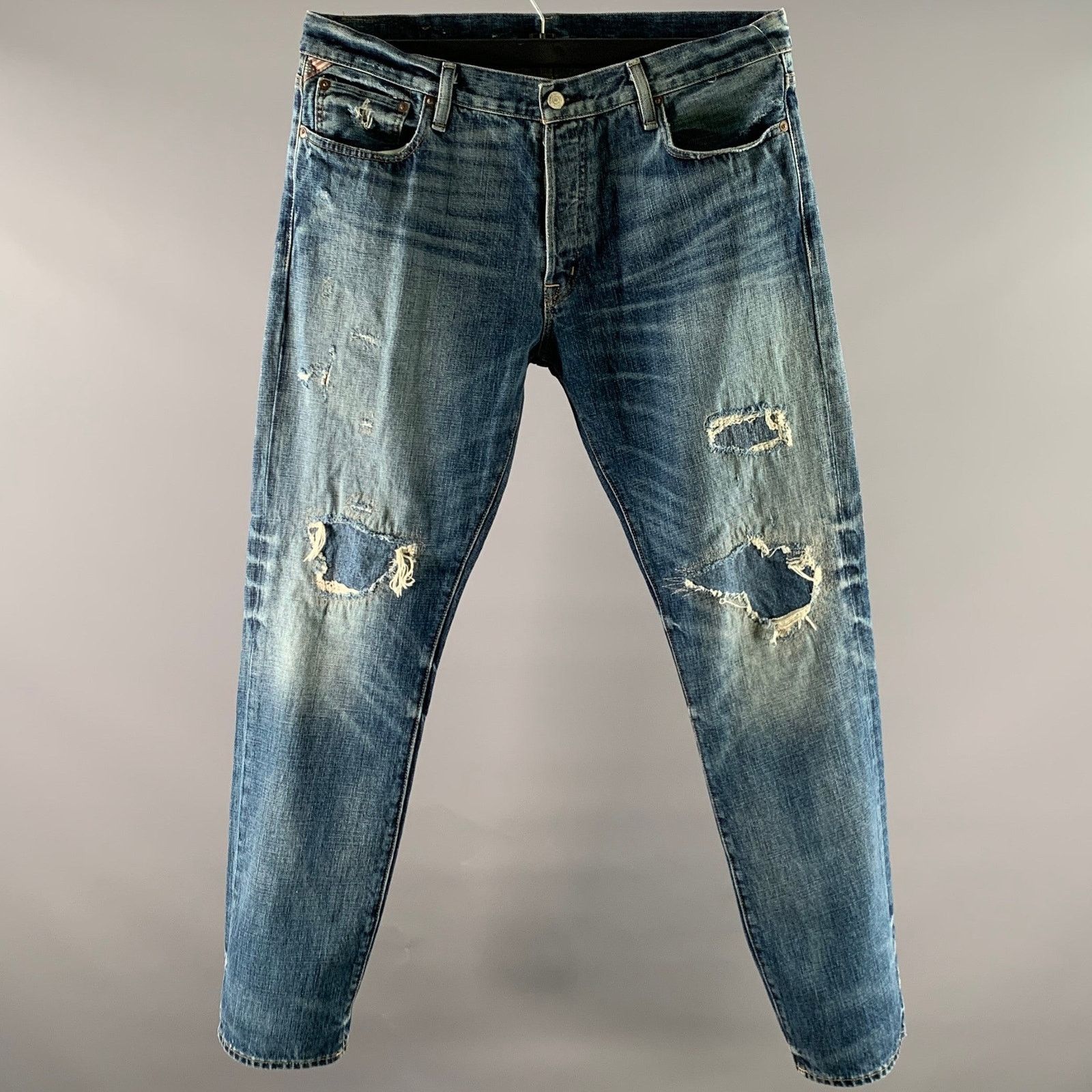 Ralph Lauren RALPH LAUREN Size 36 Blue Distressed Cotton Straight Jeans Size US 36 / EU 52 - 1 Thumbnail