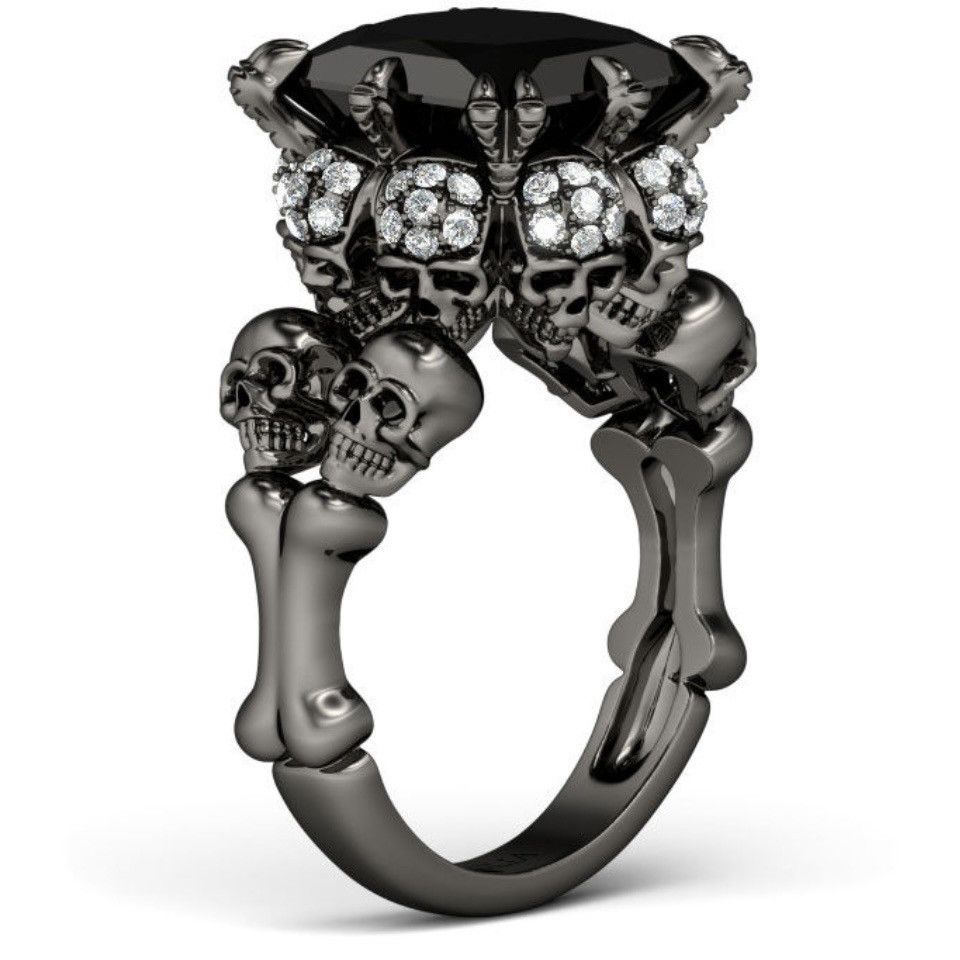 Other Gothic dark silver tone black princess cut skull ring Size ONE SIZE - 2 Thumbnail