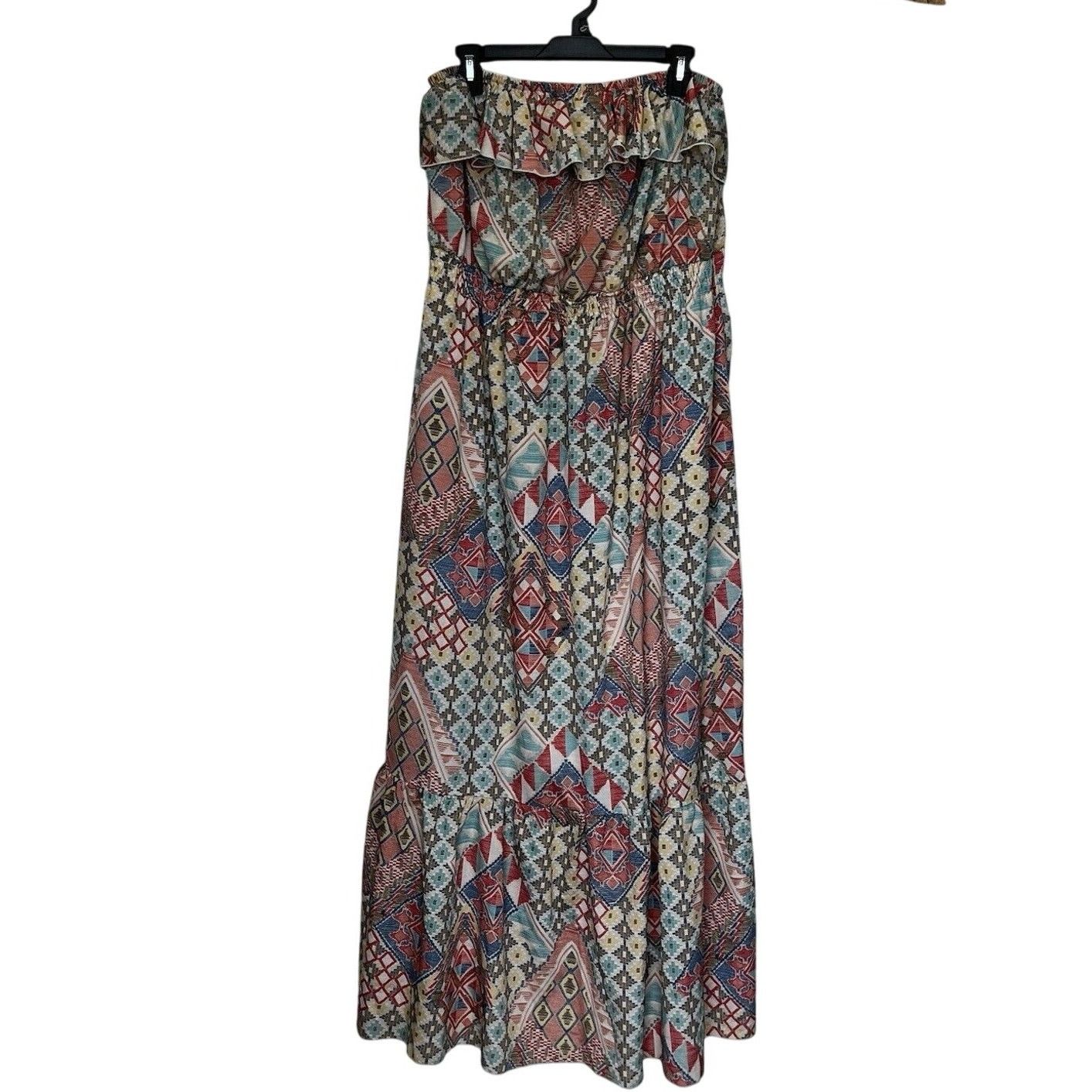 Vintage Torrid | Strapless Tiered Boho Maxi Dress Size 2 Aztec Size XXL / US 16-18 / IT 52-54 - 1 Thumbnail
