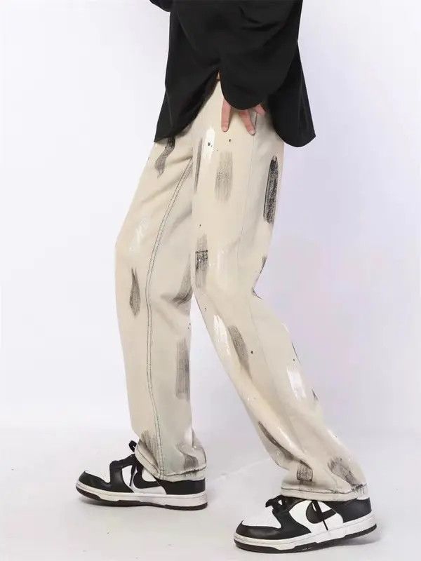 VIBE Retro Street Splattered Graffiti Straight Jeans Size US 32 / EU 48 - 2 Thumbnail