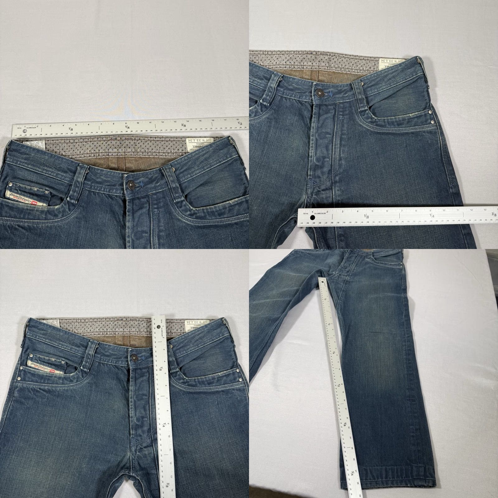 Diesel Diesel Jeans Mens 33x28 Blue TIMMEN Straight Denim Pants Button Fly Western Jeans Size US 33 - 10 Thumbnail