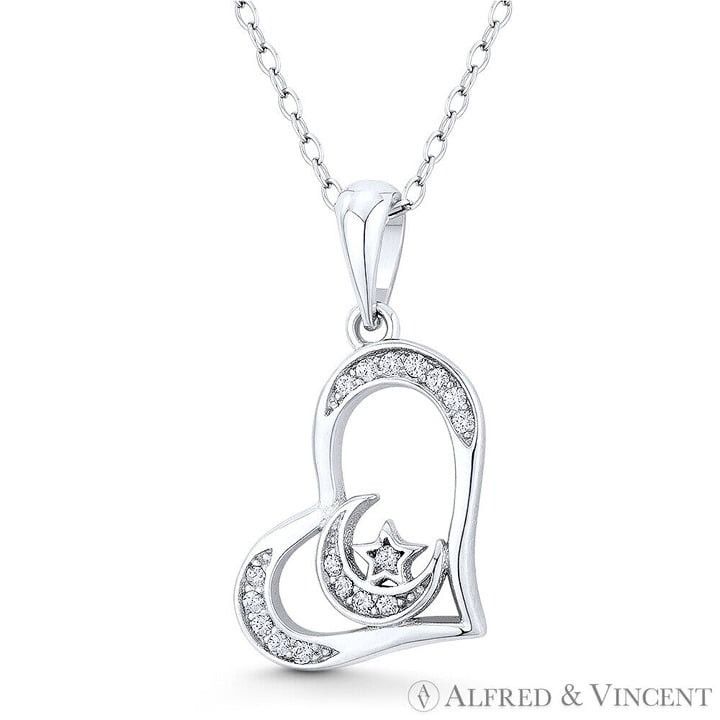 Other Sideways Heart Crescent Moon Star CZ Pendant in 925 Silver Size ONE SIZE - 1 Preview