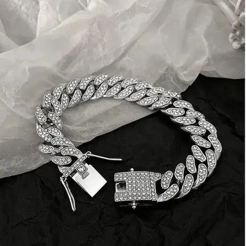 Jewelry Titanium Steel CZ Link Chain Bracelet for Men Women Size ONE SIZE - 2 Thumbnail