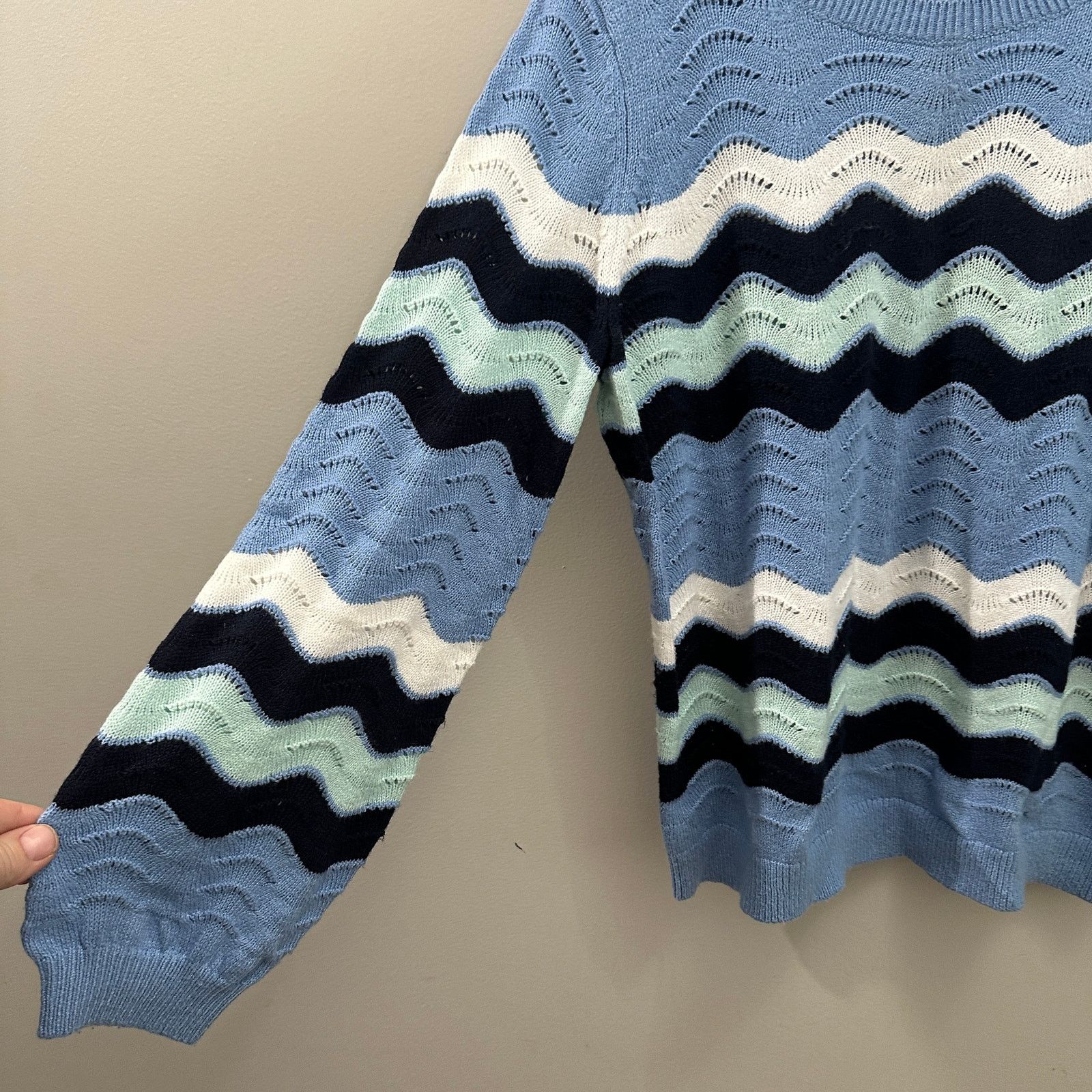 Other Talbots Blue Knit Chevron Stripe Pullover Fair Isle Sweater Size L / US 10 / IT 46 - 4 Thumbnail