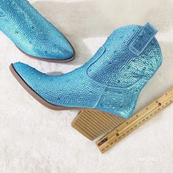 Other Dolly Aqua Blue Rhinestone Cowgirl Country Western Ankle Boo Size US 7.5 / IT 37.5 - 2 Thumbnail