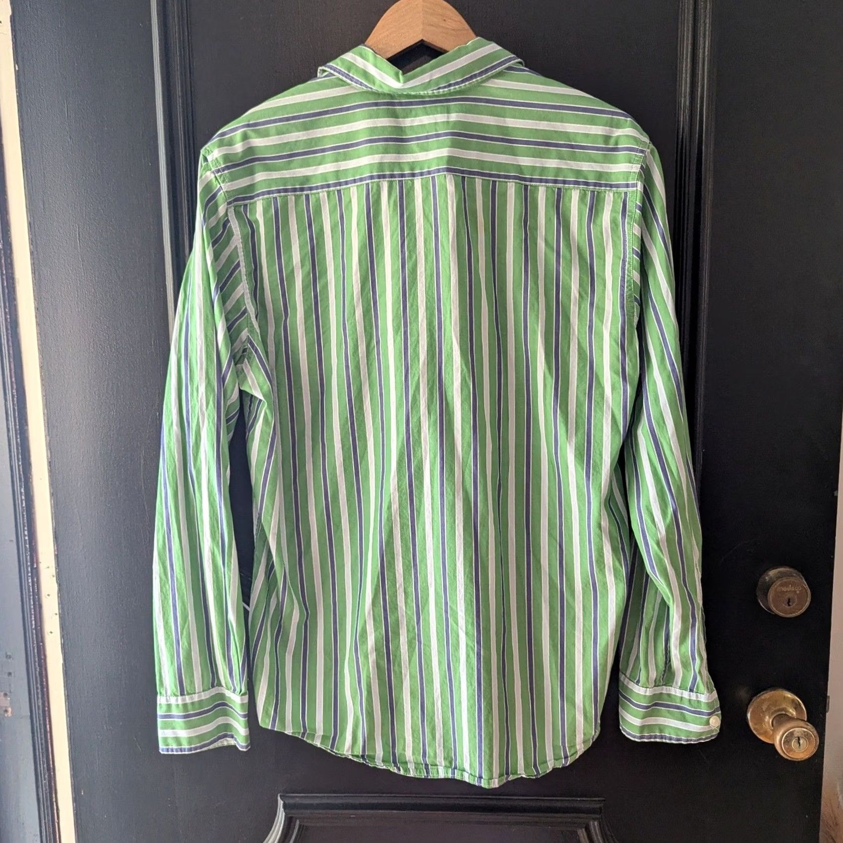 American Eagle Outfitters American Eagle Button-Up Shirt Striped Slim Fit Green Blue Mens Sz L Vintage Long Sleeve Collared Chest Pocket Cotton Size US L / EU 52-54 / 3 - 2 Thumbnail