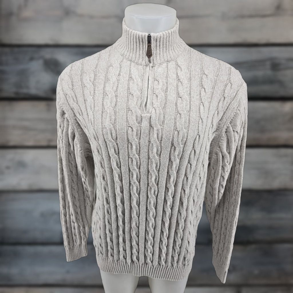 Chaps Chaps Sweater Men's XL 1/4 Zip Cable Knit Khaki Cream Wool Blend Mock Neck Pullover Vintage: No Size US XL / EU 56 / 4 - 1 Thumbnail