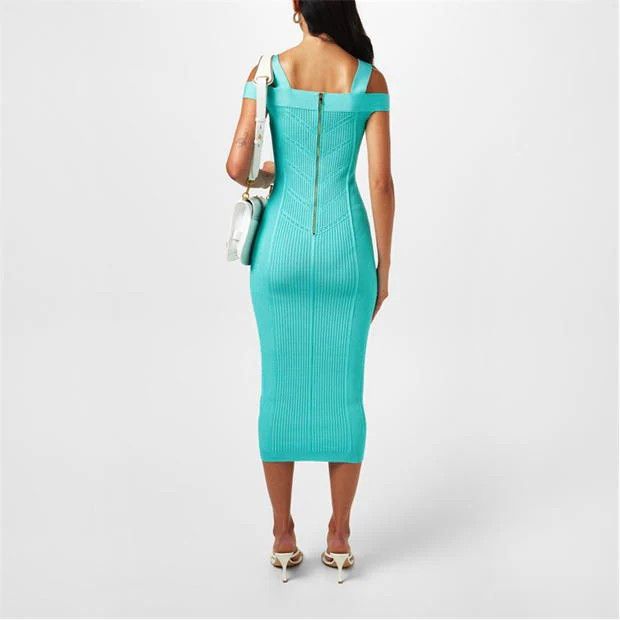 Balmain o1s1wg110725 Double Strap Knitted Dress in Turquois Blue Size L / US 10 / IT 46 - 5 Thumbnail