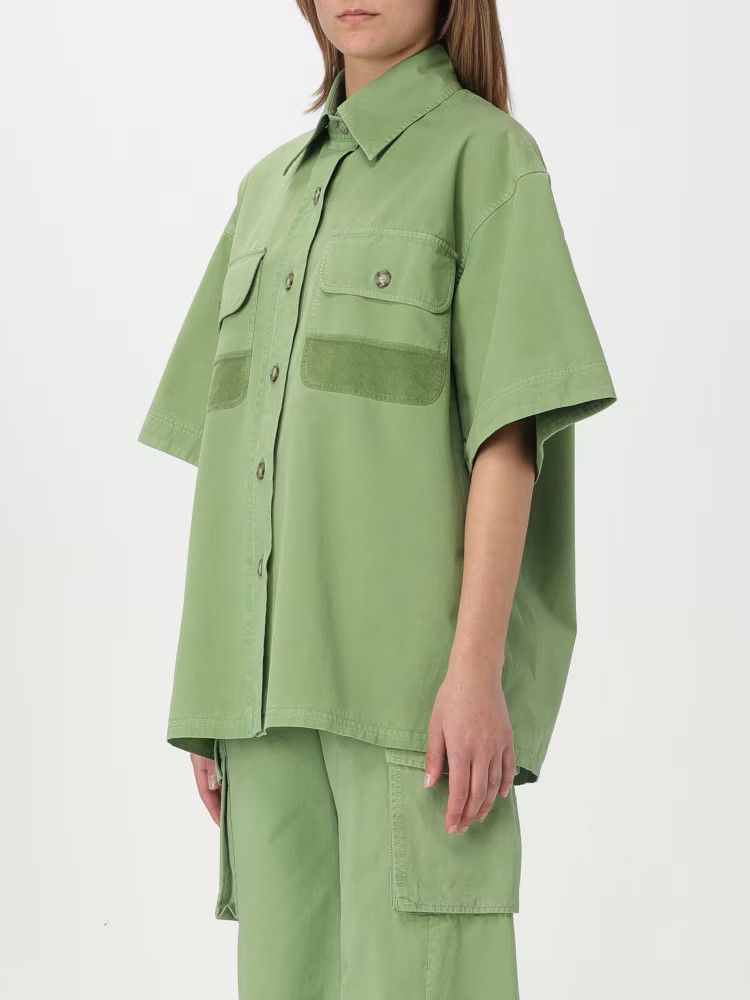 Stella McCartney o1s22i1n1024 Oversized Short-Sleeved Shirt in Green Size M / US 6-8 / IT 42-44 - 4 Thumbnail