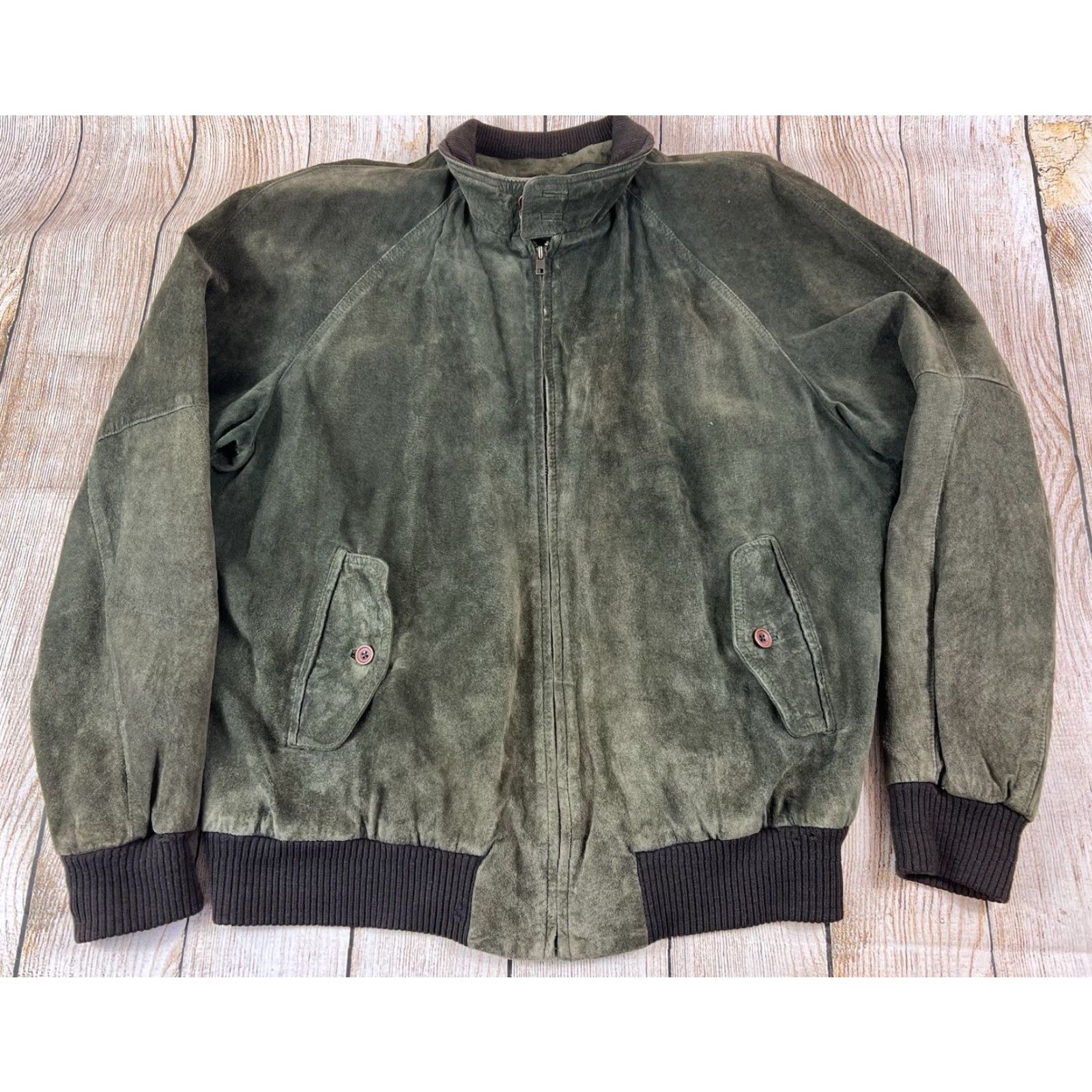 Abercrombie & Fitch VINTAGE Abercrombie & Fitch Bomber Jacket Mens XL Green 90s Leather Full Zip Pockets Size US XL / EU 56 / 4 - 2 Thumbnail