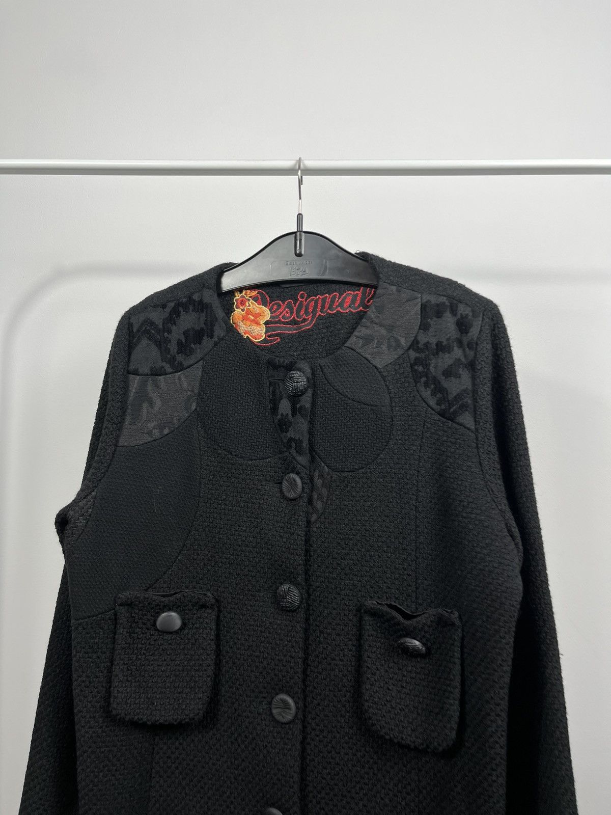 Desigual Desigual black textured long jacket with pockets size 46 Size XL / US 12-14 / IT 48-50 - 3 Thumbnail