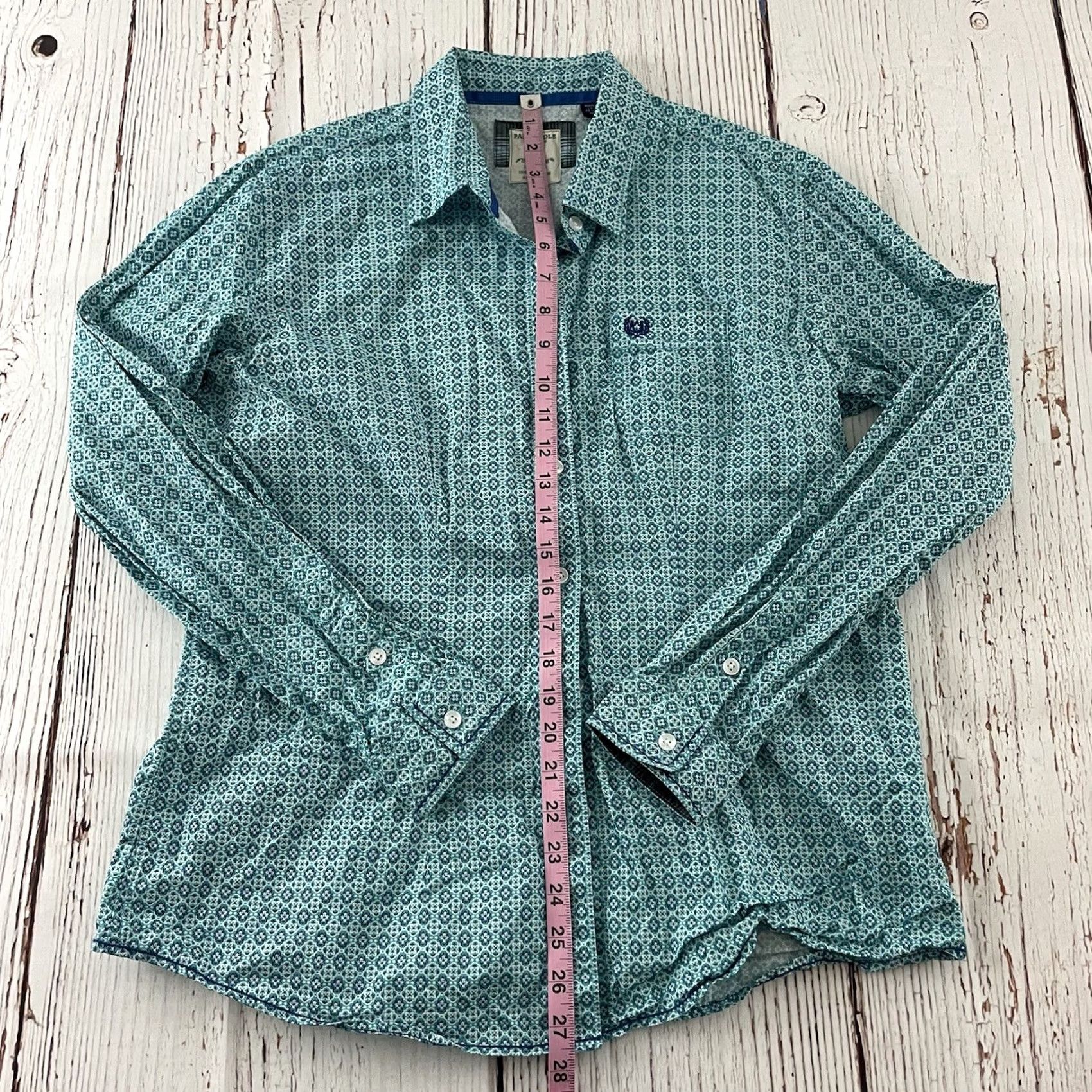 Vintage Panhandle Rough Stock Shirt Adult L Blue All Over Print Long Sleeve Button Front Western Mens Size US L / EU 52-54 / 3 - 4 Thumbnail