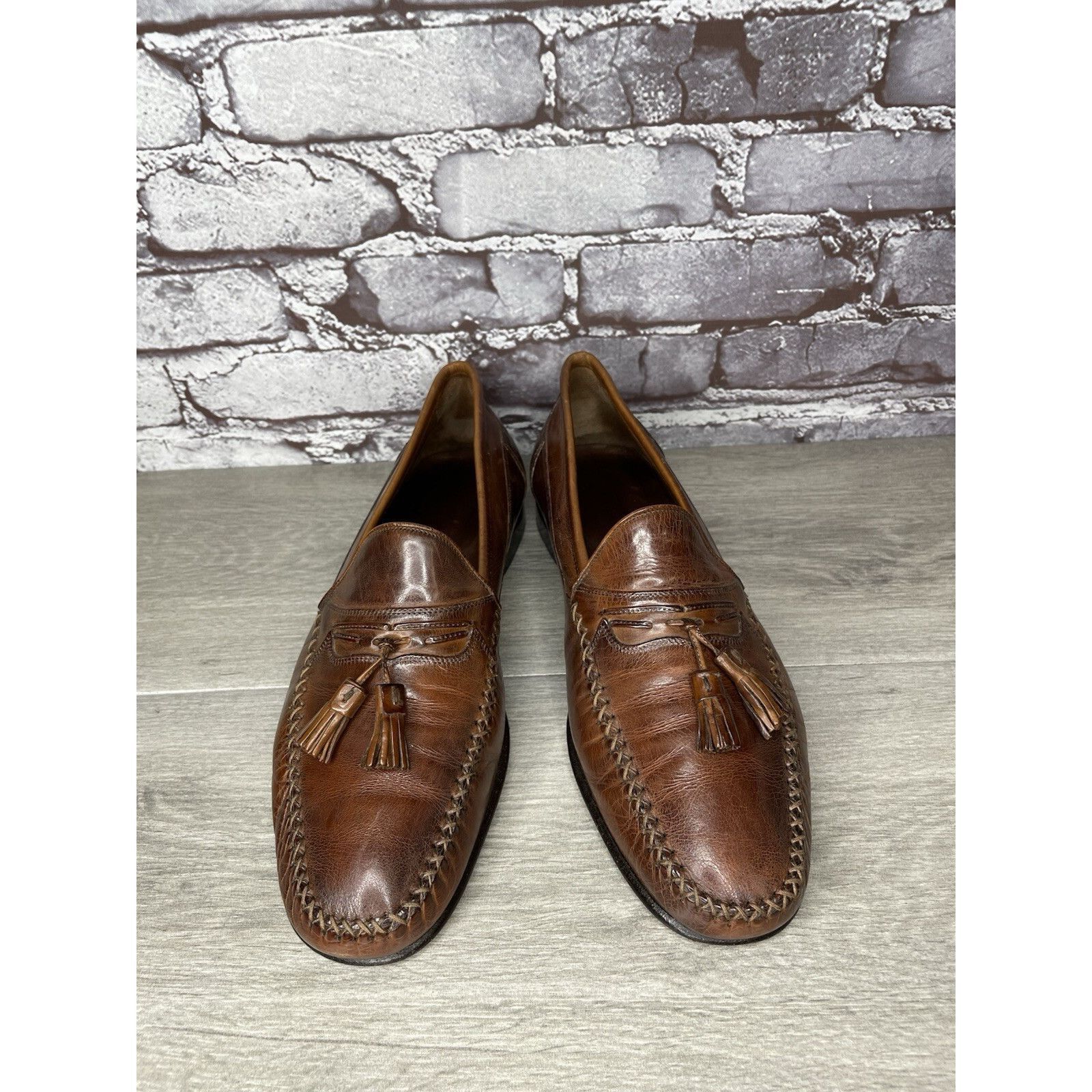 Johnston & Murphy Johnston & Murphy Brown Leather Handsewn Moc Tassel Loafers Size US 11 / EU 44 - 18 Thumbnail