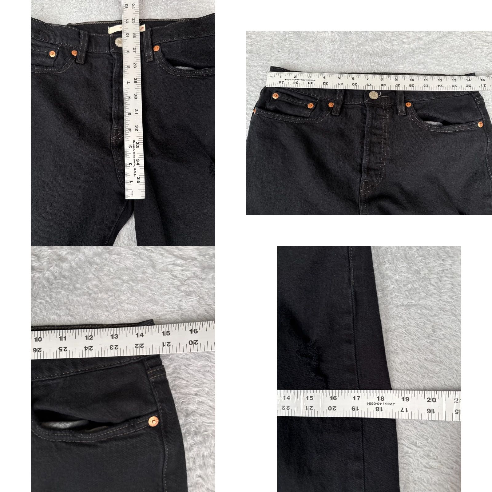 Levi's Levis Wedgie Fit Jeans Womens 28 Black Denim Cotton 5-Pocket Regular Rise Mid Distressed Stretch Skinny Vintage: No 27 Inseam 28x27 Denim Pants Size 28" / US 6 / IT 42 - 9 Thumbnail