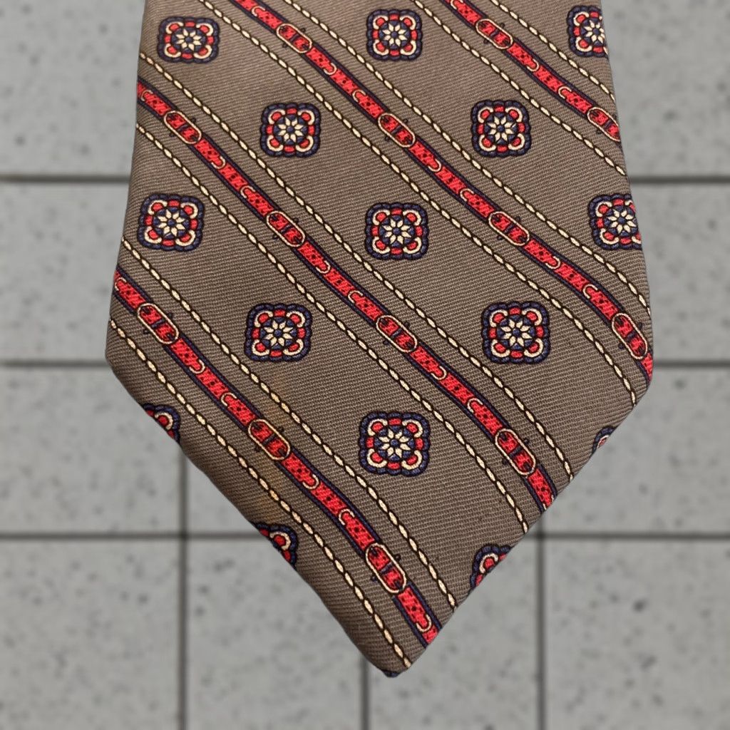Vintage VINTAGE Duxbury Ltd. Silk Tie Art Deco Belt Neat Gray Repp Stripe Western Aztec Silk Tie 3x58 Mens Neckwear Belt Buckle Motif Size ONE SIZE - 1 Thumbnail