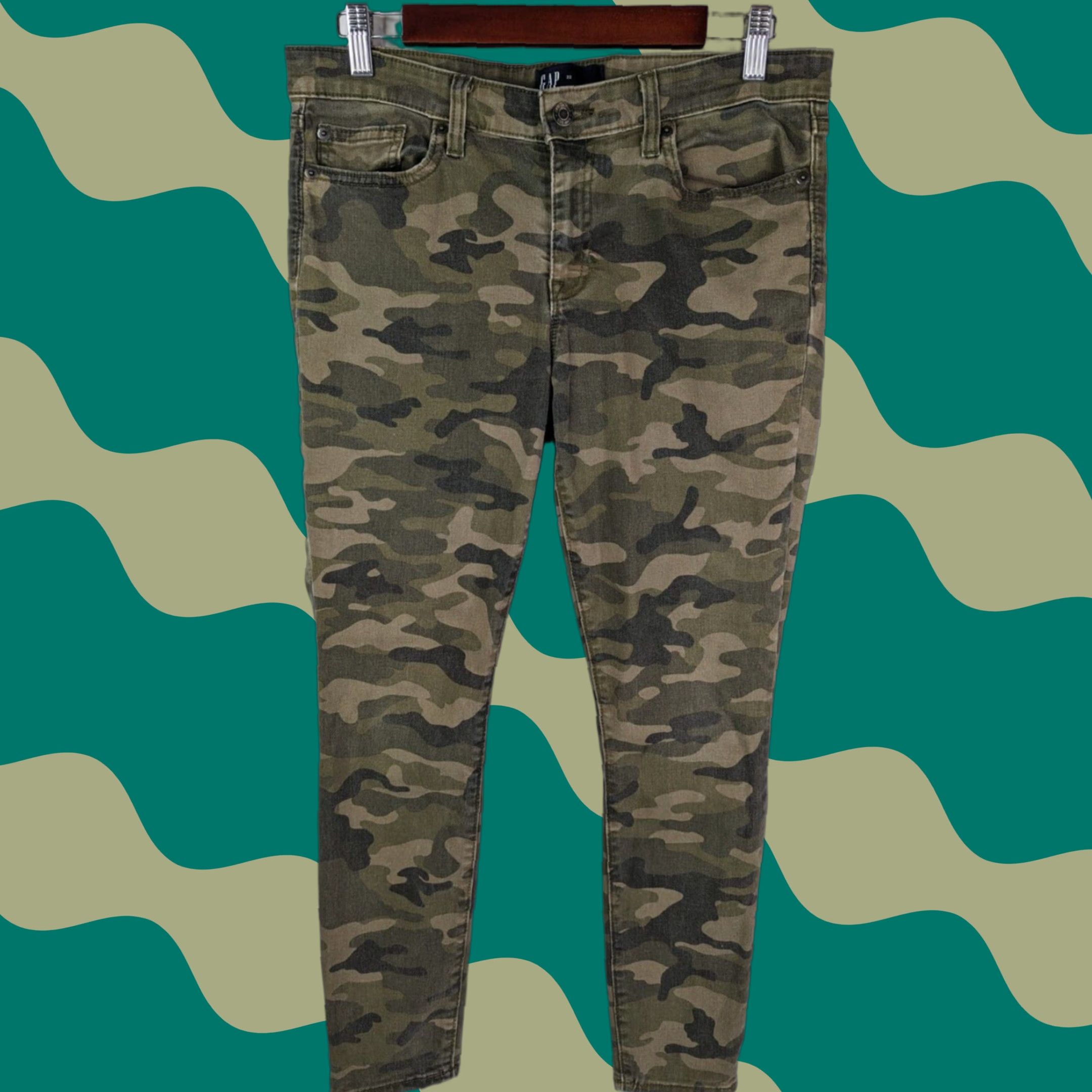 Gap VINTAGE Gap Denim Green Camo Legging Ankle Skinny 5 Pocket Stretch Pants Women's Size 30 Size 30" / US 8 / IT 44 - 1 Thumbnail
