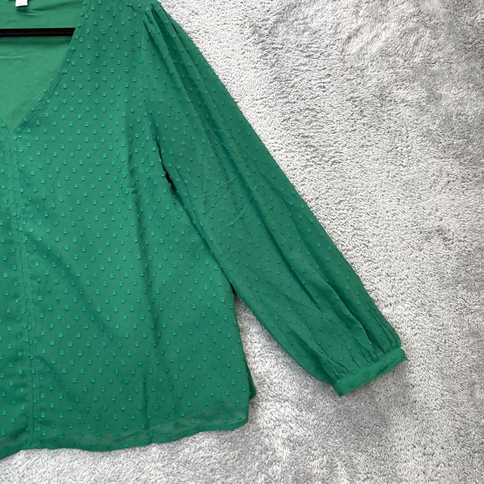 J.Crew VINTAGE J.CREW Blouse Shirt Womens Large Green V-Neck Puff Sleeve Lined Pattern: Solid Blouse Shirt Size L / US 10 / IT 46 - 3 Thumbnail