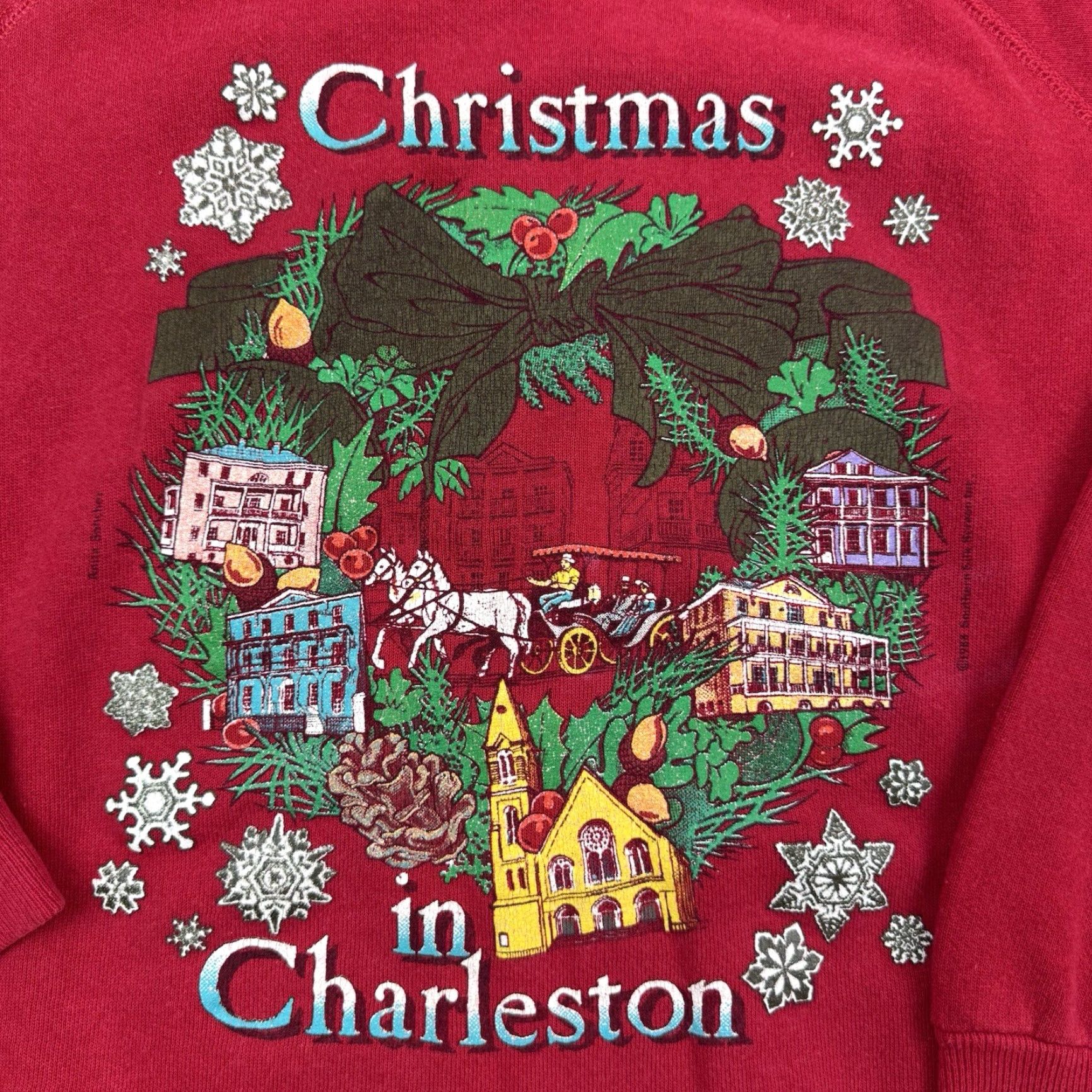 Hanes VINTAGE Hanes Sweatshirt Christmas 80s Charleston SC Men's XL Red Pullover Graphic Print Holiday 1980s Size US XL / EU 56 / 4 - 3 Thumbnail