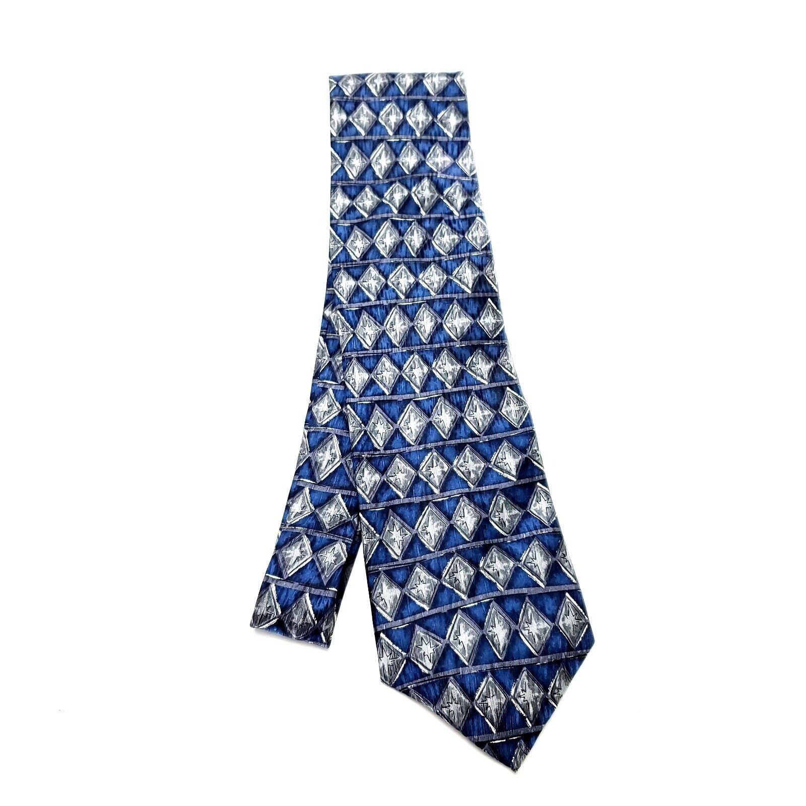 Vintage Cocktail Collection Blue Gray Silk Tie Print Short Geometric Size ONE SIZE - 6 Thumbnail