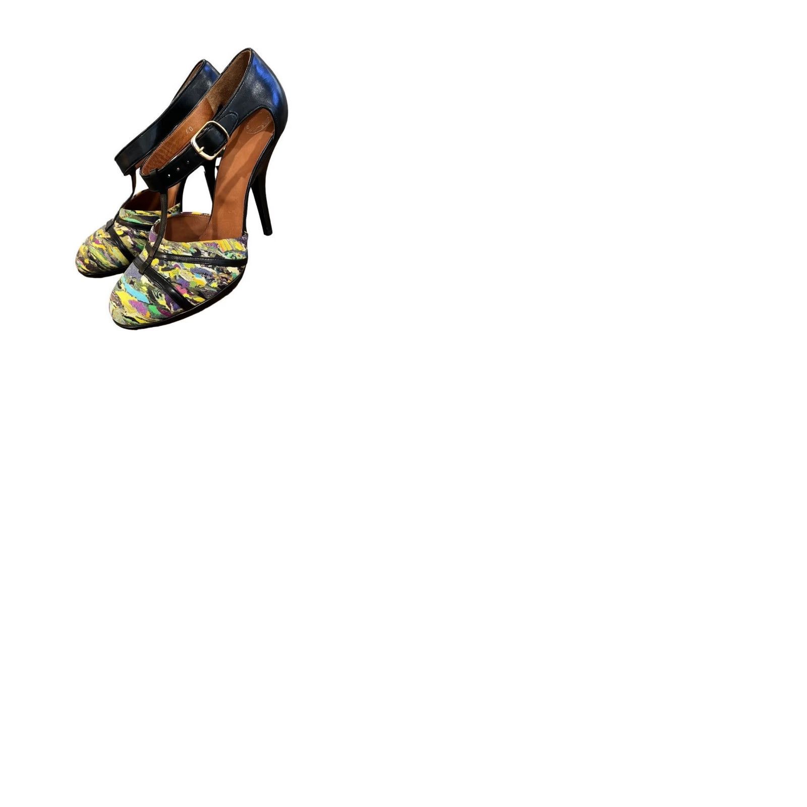 Dries Van Noten DRIES VAN NOTEN Pump Heel Women Multicolor T-Strap Leather Fabric 4.5" Stiletto Buckle Close Toe US 9 EUC GMO Size US 9 / IT 39 - 11 Thumbnail