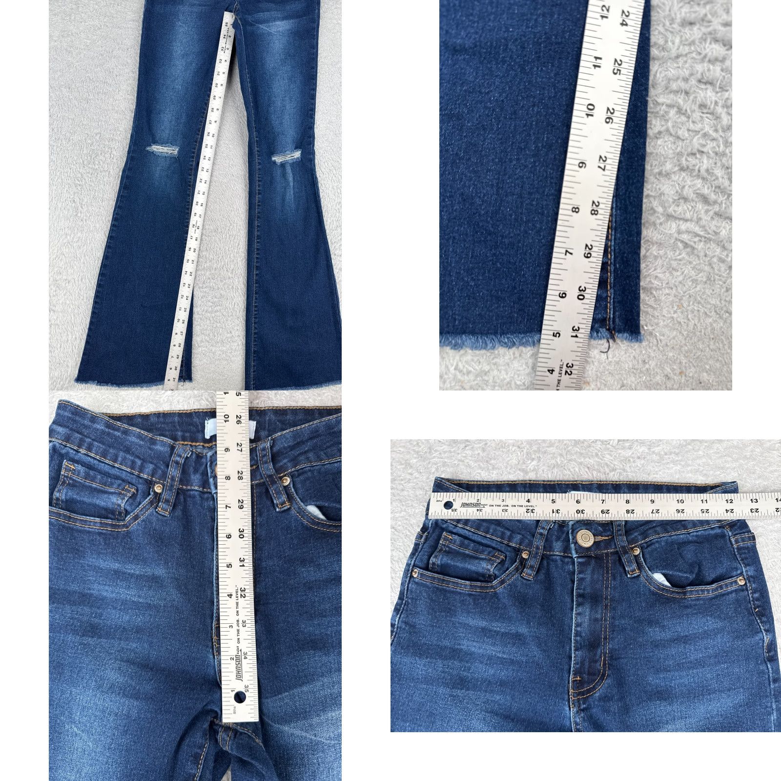 Vintage YMI Jeans Juniors 5 Blue Denim Flared Distressed Mid Rise Cotton Blend 24x31 Jeans Women Vintage No Zip 5-Pocket Design Inseam 31 in Light Export? Size 27" / US 4 / IT 40 - 8 Thumbnail