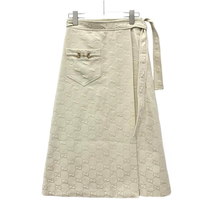 Gucci Gucci SizeS Beige logo jacquard full print cotton belt casu Size 42" / US 20 - 1 Thumbnail