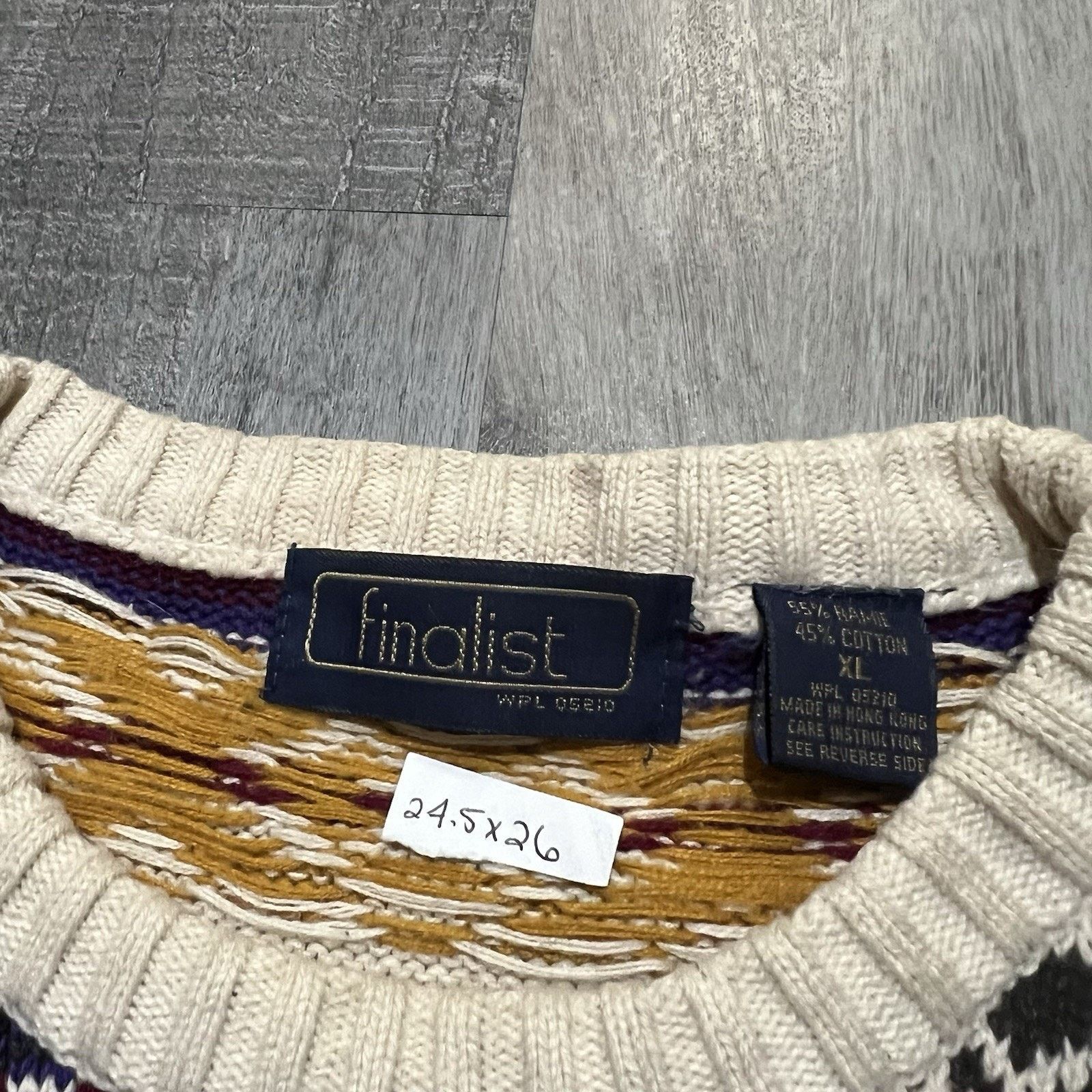 Vintage VTG Finalist Cotton Knit Purple Geometric Striped Sweater XL Size US XL / EU 56 / 4 - 4 Thumbnail
