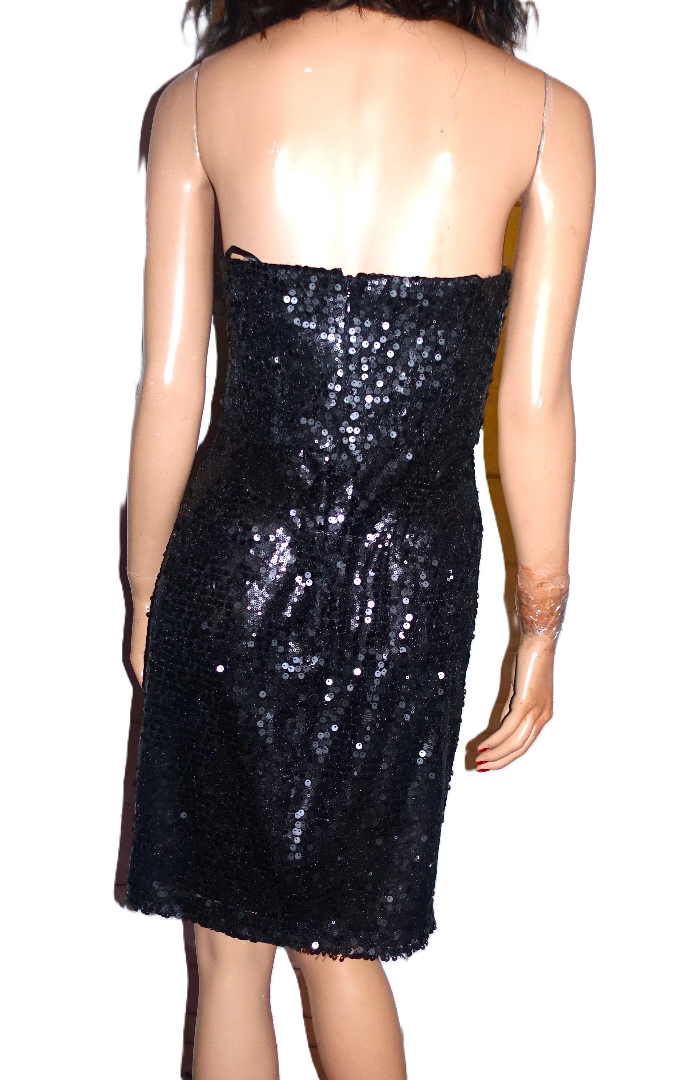 Bcbgmaxazria BCBGMaxazria Black Sequin Strapless Dress 4 Size L / US 10 / IT 46 - 6 Thumbnail