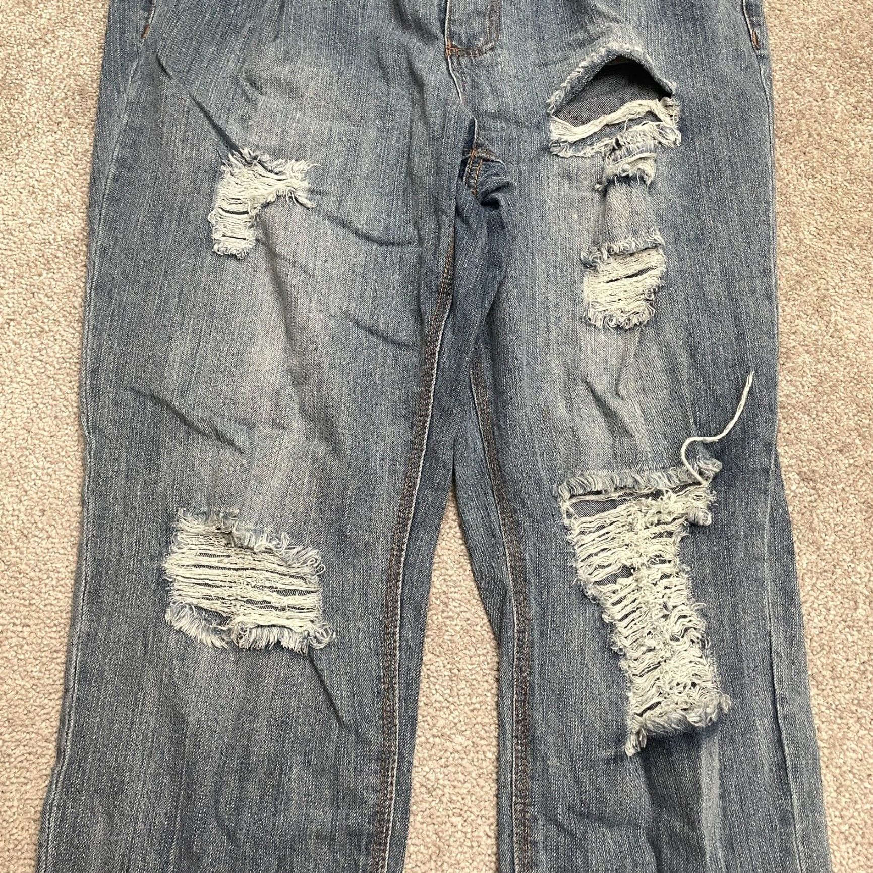 Forever 21 FOREVER 21 Jeans Womens 12 Distressed Denim Blue Medium Wash 38x28 Straight High Rise 5-Pocket Vintage No Mens Girls Size 34" / US 12 / IT 48 - 5 Thumbnail