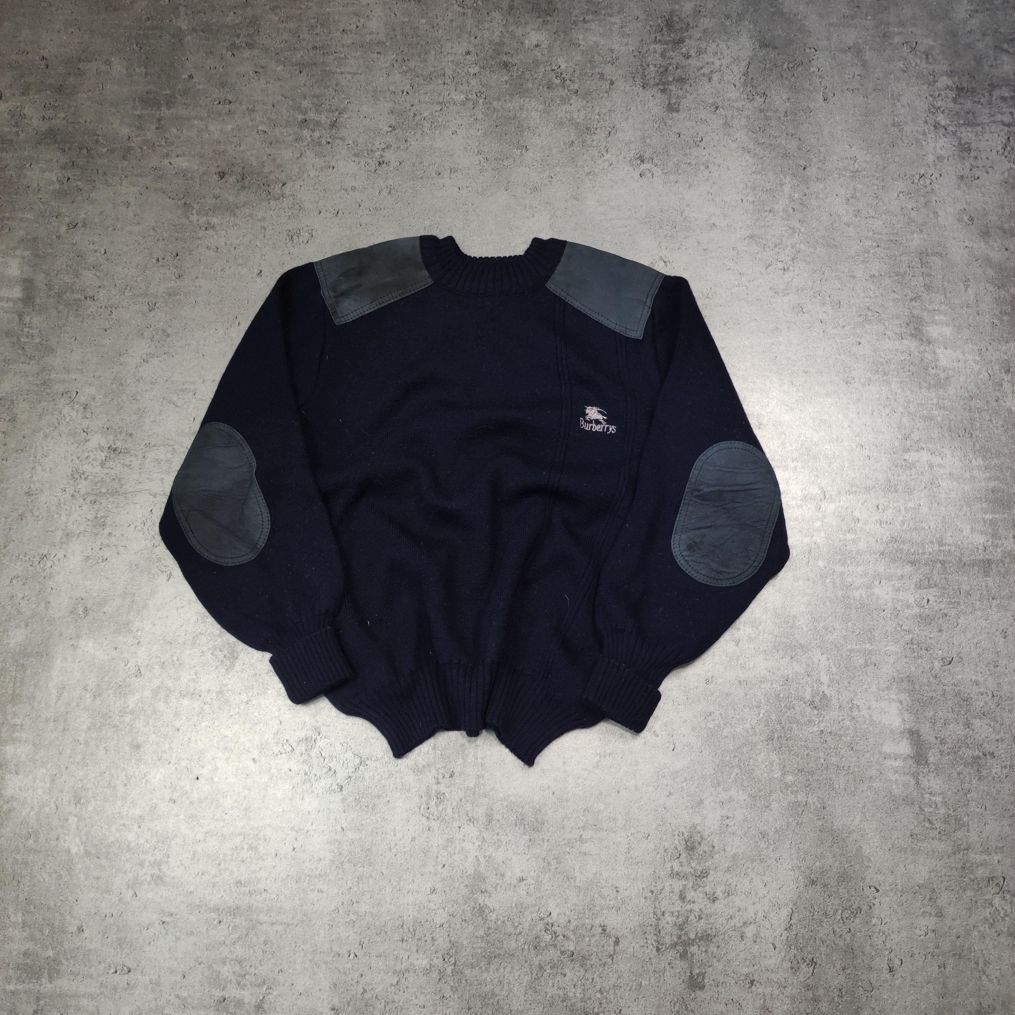 image of Vintage 90's Burberry London Wool Military Navy Sweater, Men's (Size Medium)