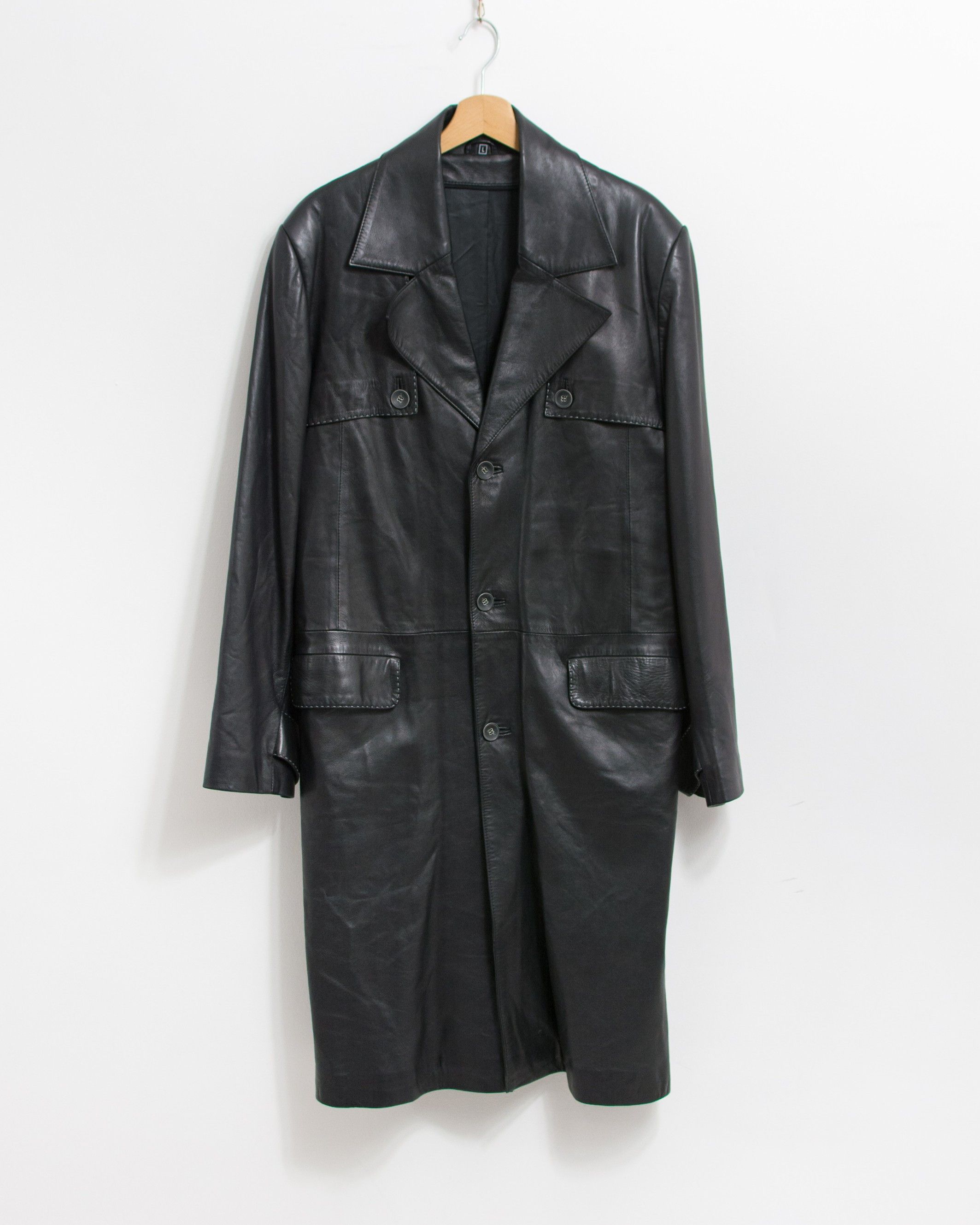 Genuine Leather × Vintage Vintage Black Leather Trench Coat Men’s Size L Size US L / EU 52-54 / 3 - 2 Thumbnail