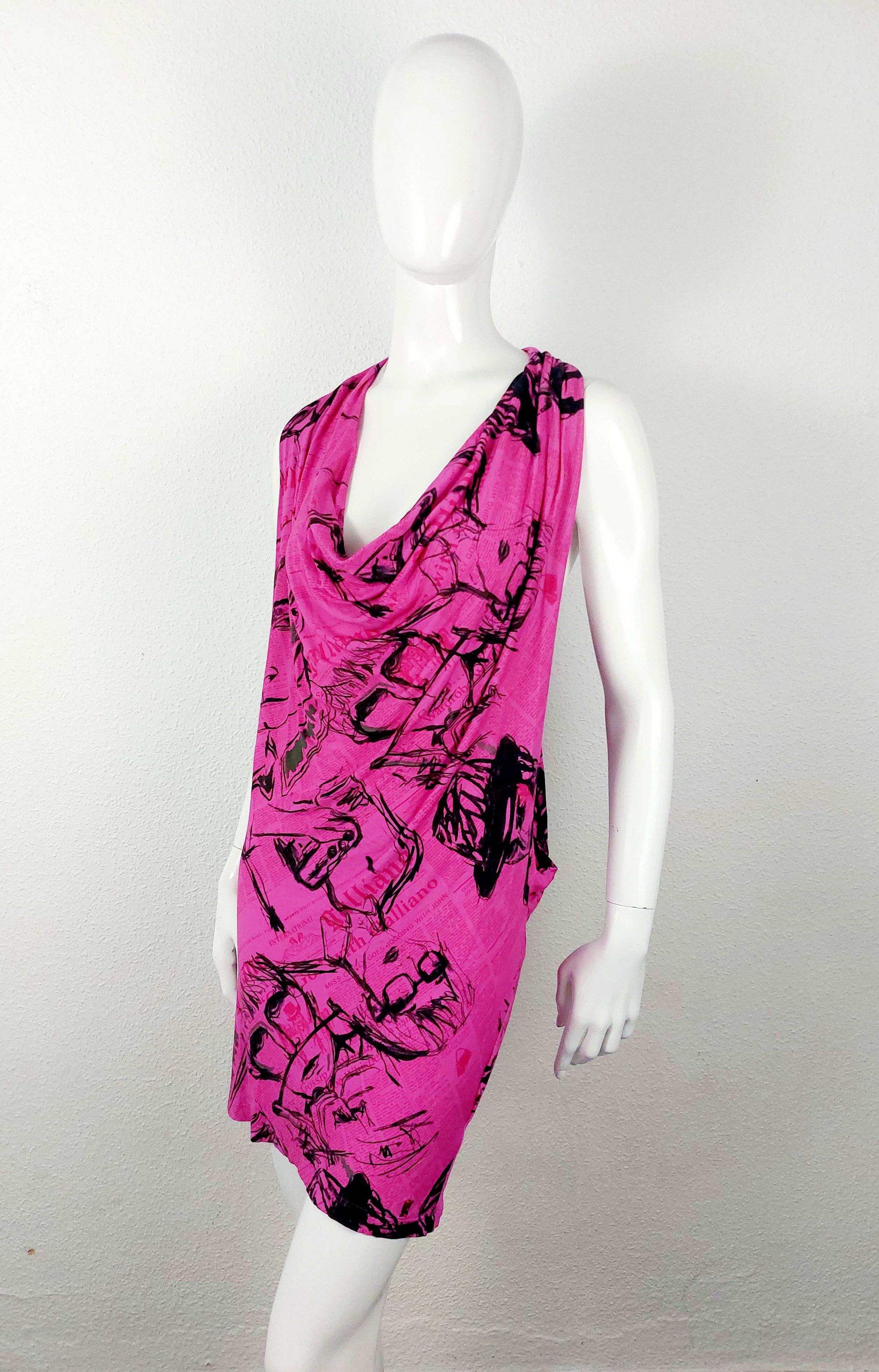 John Galliano John Galliano Pink Gazette Newspaper Sketch Face Pink Dress Size M / US 6-8 / IT 42-44 - 2 Thumbnail