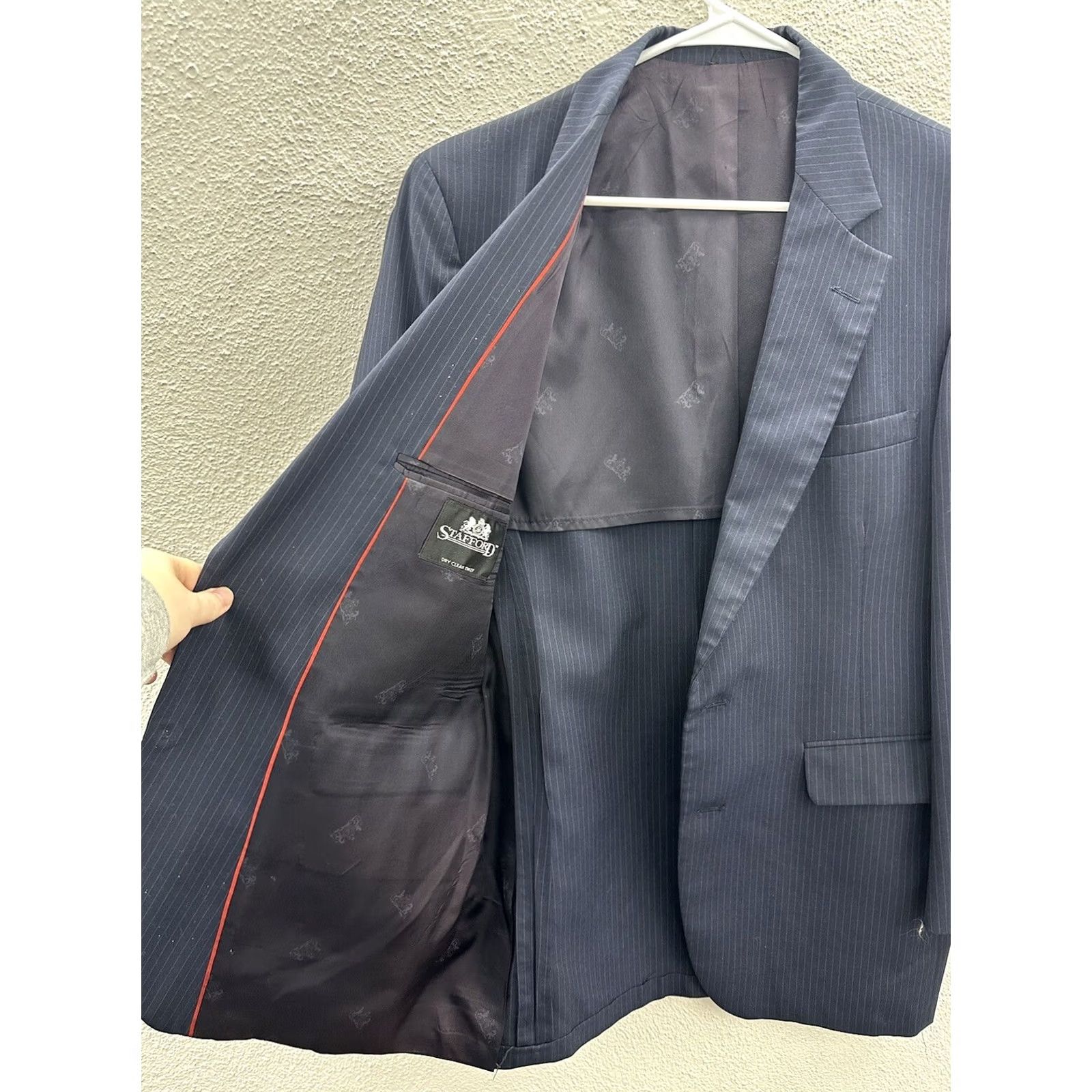 Stafford Stafford Blazer Size 41R Blue Pinstripe Two-Button Up Sports Coat Mens Regular Notch Lapel Jacket Front Button Style Two-Button Front Sizing 41R Size 42R - 5 Thumbnail