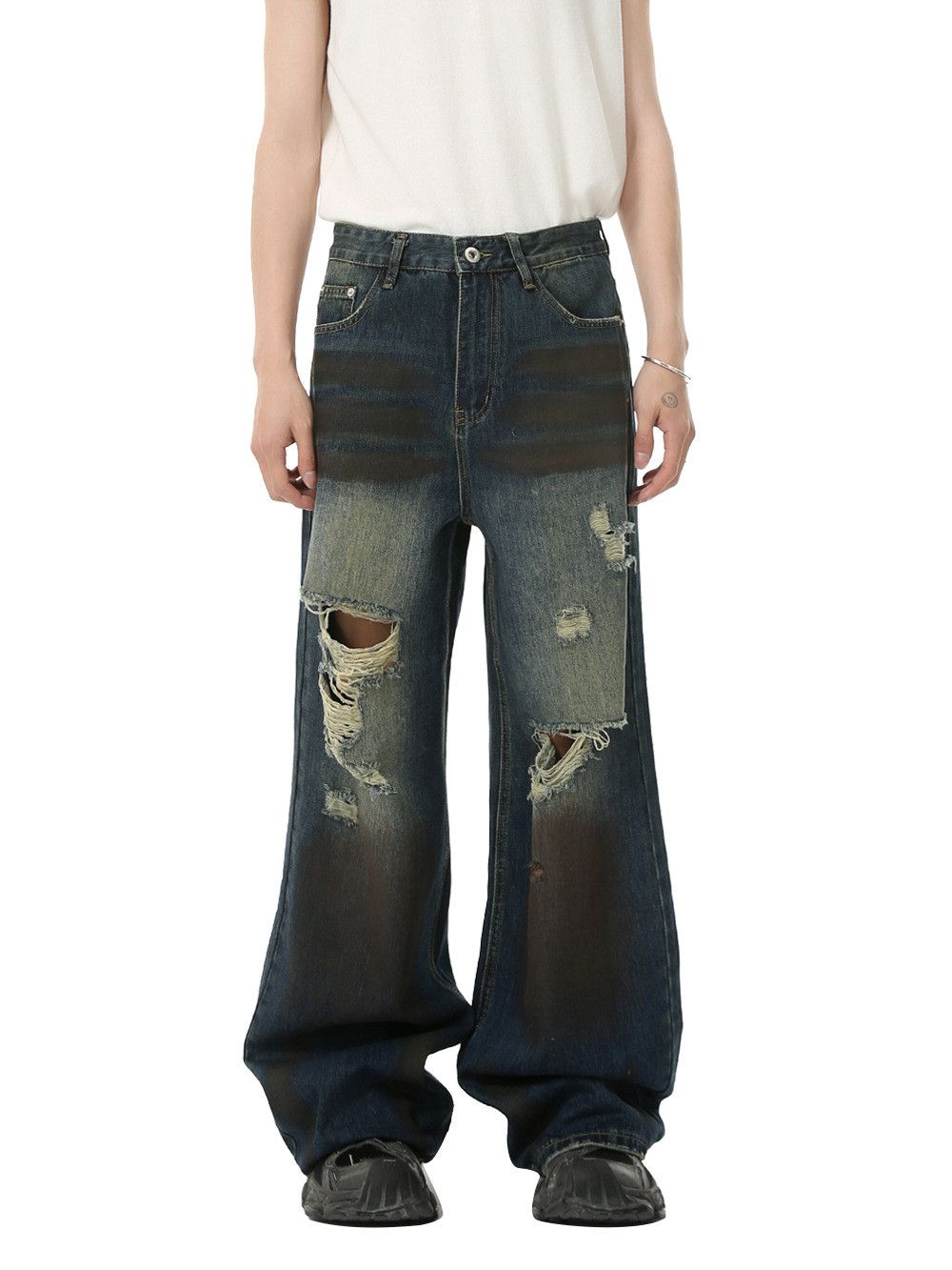 Vintage American high street distressed straight leg ripped jeans Size US 32 / EU 48 - 1 Thumbnail