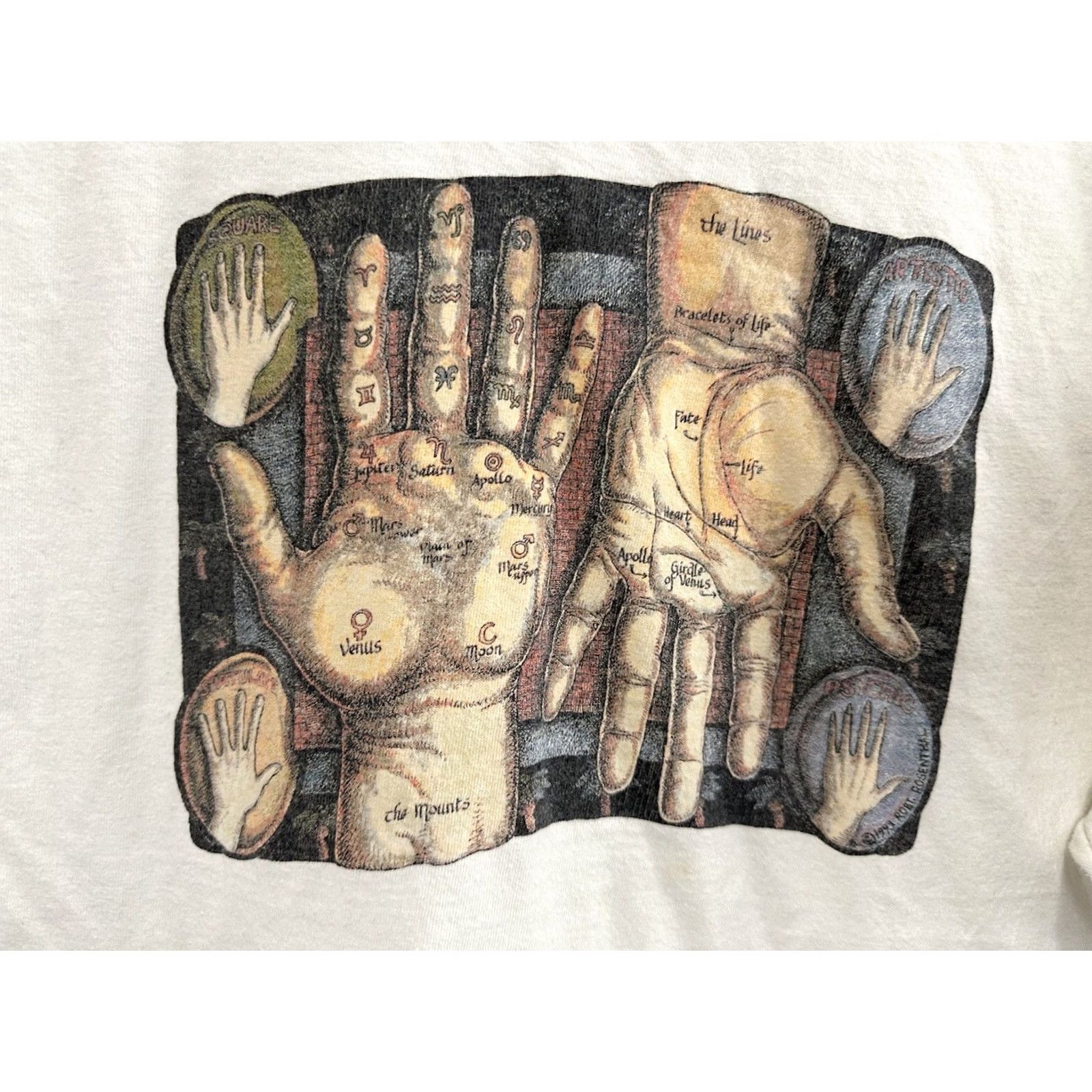 Hanes VTG Palmistry Palm Reading Hand Life Line Fortune Future Art T-Shirt XL White Hanes Mens Shirt Size US XL / EU 56 / 4 - 3 Thumbnail