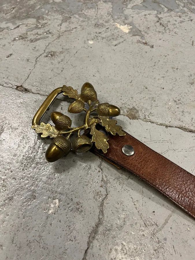 Designer × Dsquared2 × Vintage 2000s Dsquared2 Nuts & Leaves Bucke Brown Leather Belt Size ONE SIZE - 3 Thumbnail