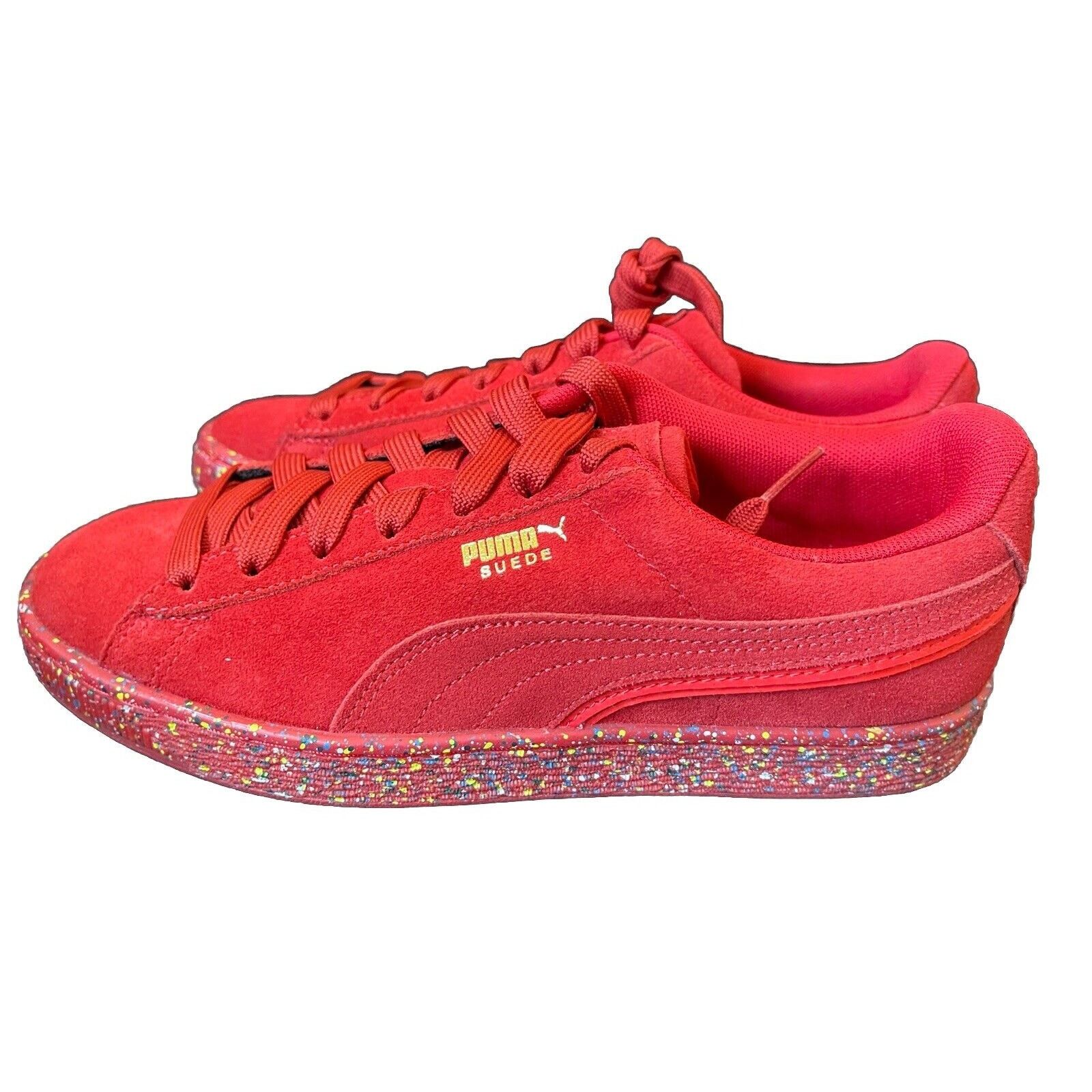 Puma Puma Suede Mono Triplex Lace Up Kids Red Paint Splatter Size US 6.5 / IT 36.5 - 3 Thumbnail