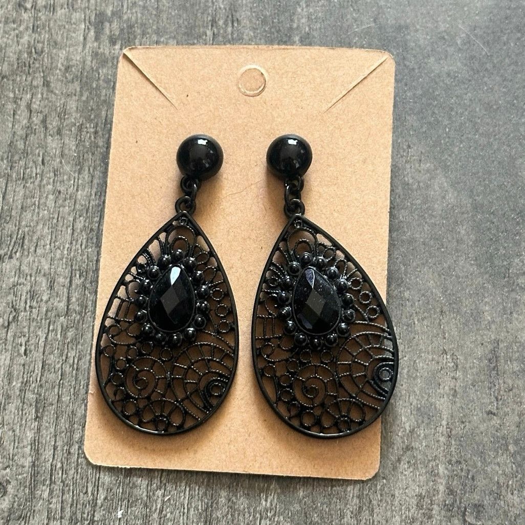 Other black bedazzled large dangly earrings Size ONE SIZE - 1 Thumbnail