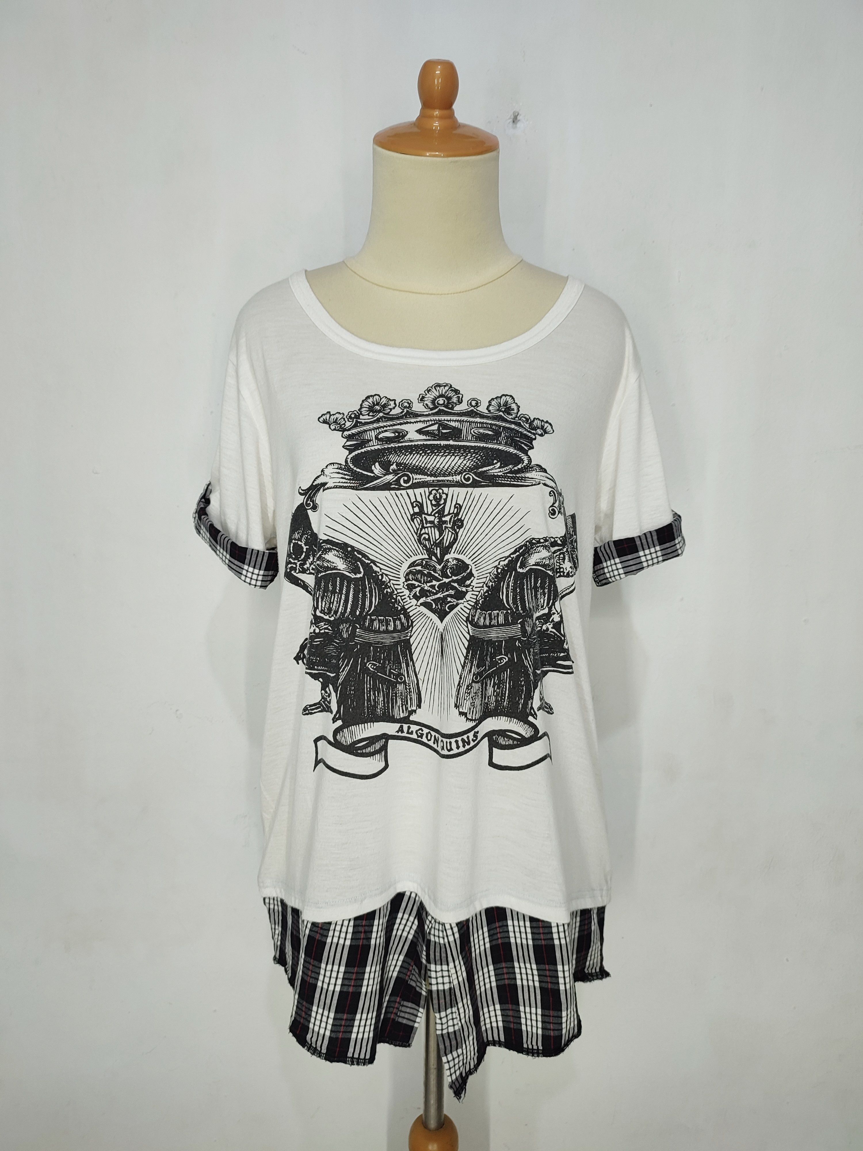 Japanese Brand DOPE❤️‍🔥Algonquins🇯🇵 Crown Skull Art Tartan Sleeve Size L / US 10 / IT 46 - 10 Thumbnail