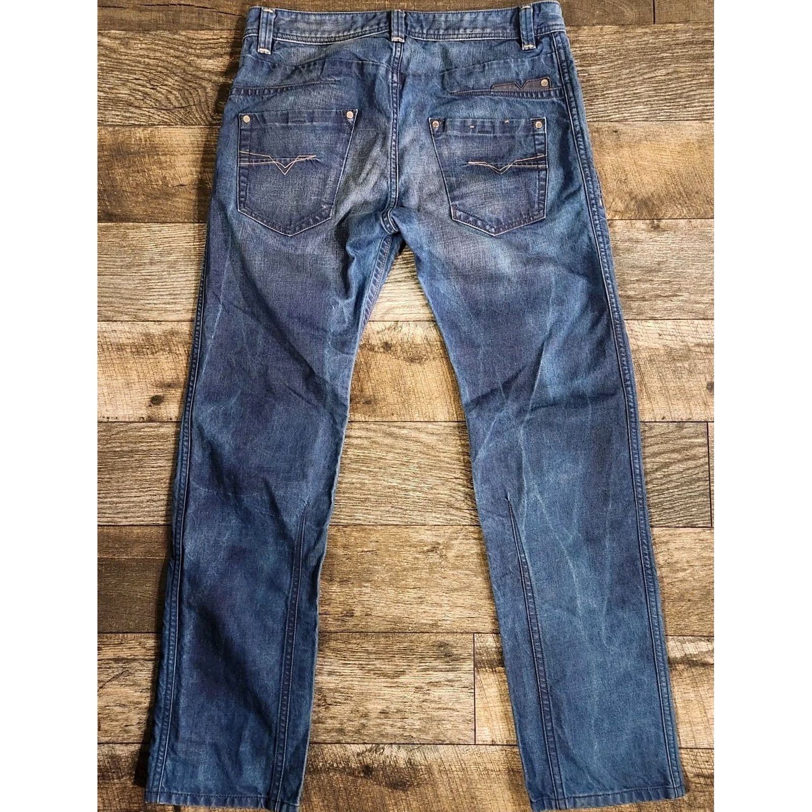 Diesel Diesel Jeans Mens 30x30 Blue Tapered Slim Distressed Faded Stretch Darron Denim Leather Pockets Size US 30 / EU 46 - 7 Thumbnail