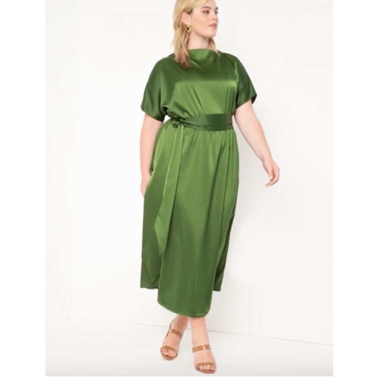 Other Eloquii Womens Satin Boat Neck Waist Tie Chic Maxi Dress Size 3XL / US 20-22 - 1 Thumbnail